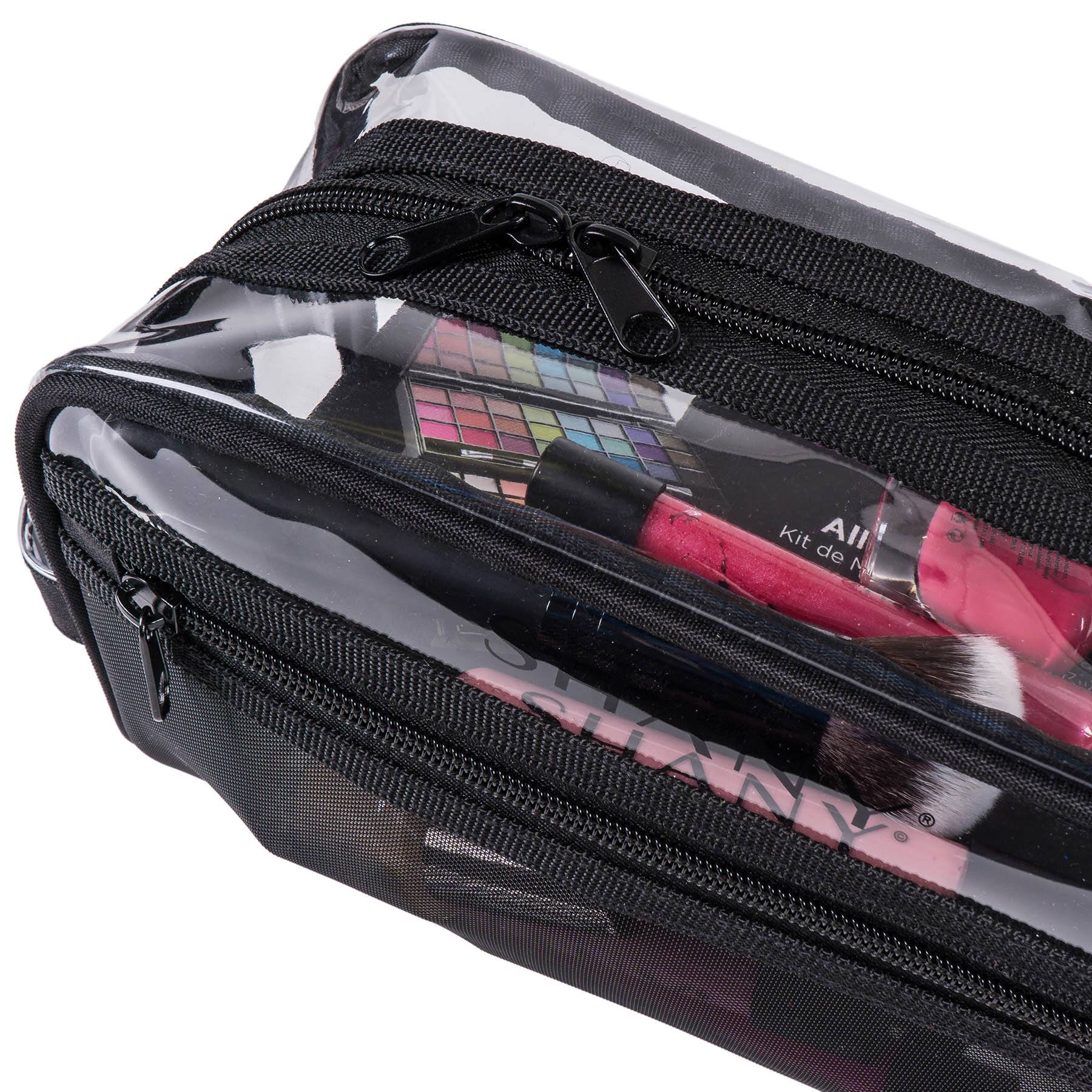 Clear Black Mesh Toiletry & Makeup Bag Organizer - Travel Cosmetic Case for Women & Men - Perfect for Airplane Carry-on, Gym, Beach Trips & Daily Essentials Storage