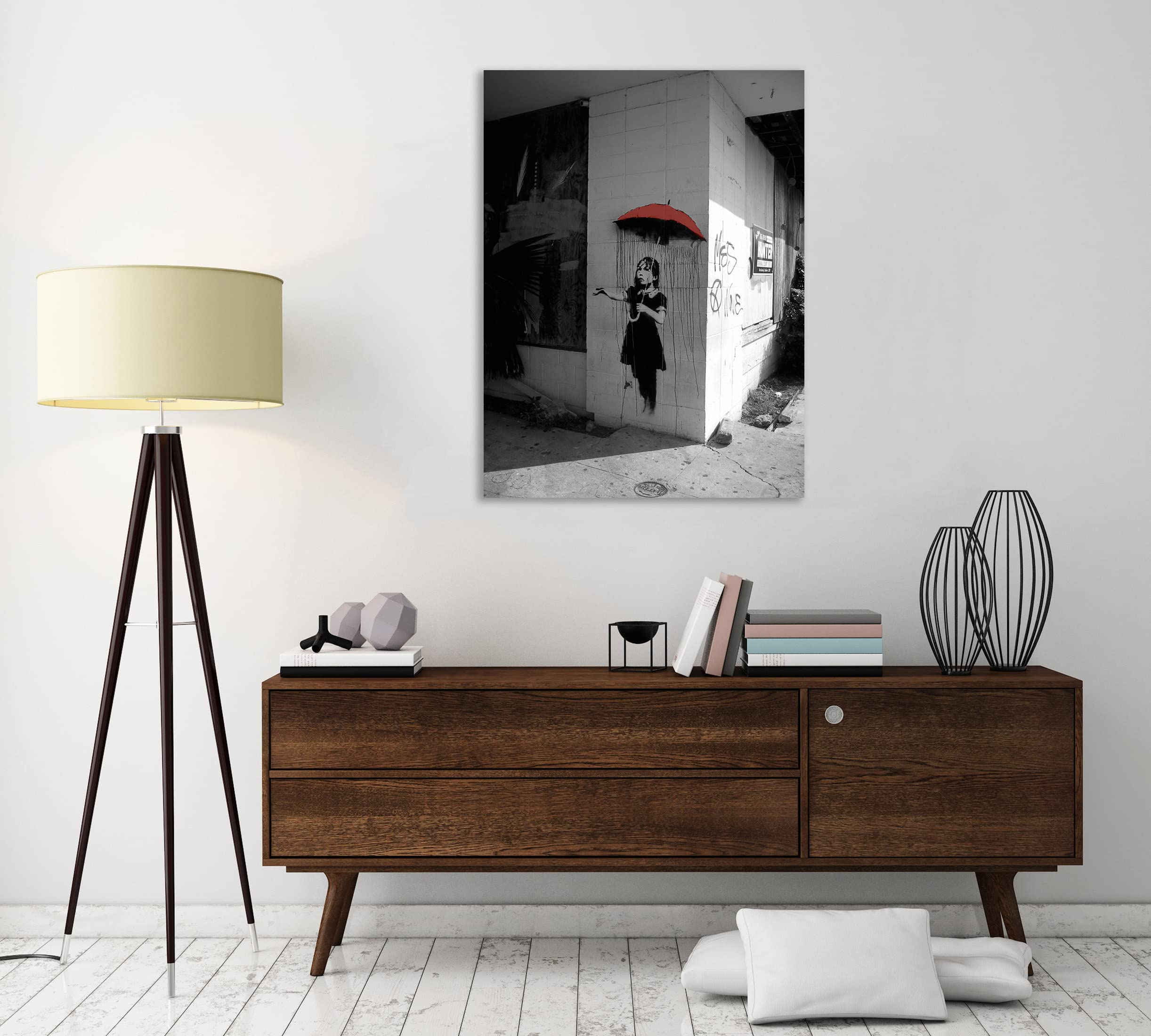 Jaxson Rea Red Umbrella Girl Gallery Wrapped Canvas Art Print - 24x32 Inch Modern Wall Decor for Living Room, Bedroom & Office