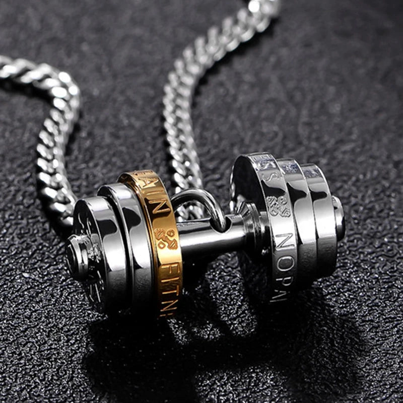 Stainless Steel Barbell Necklace for Men - Gym Jewelry & Couple Pendant - Durable Fashion Necklace for Workout Lovers & Gift Giving