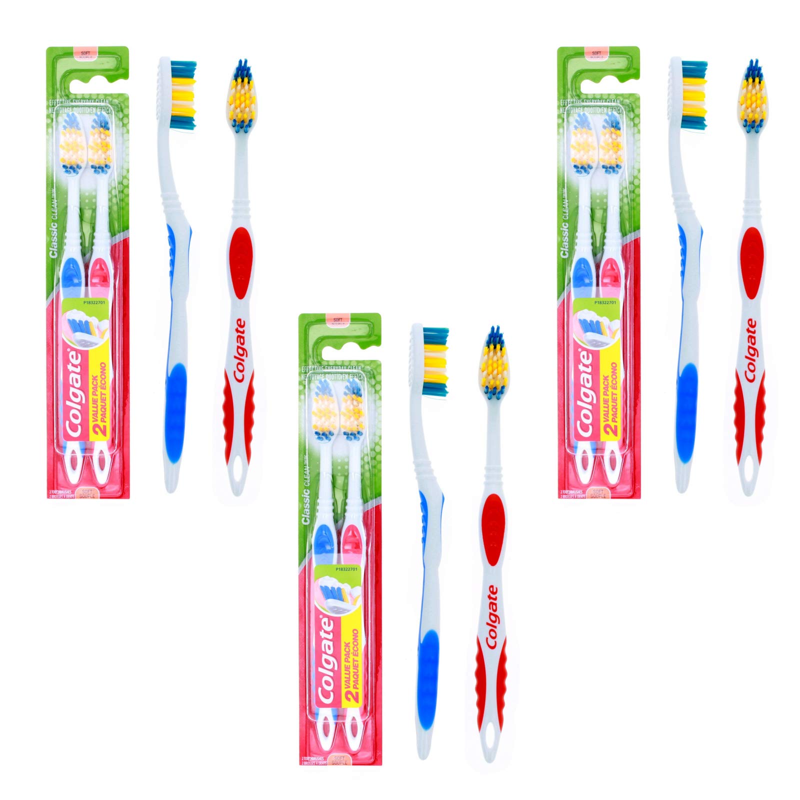 Colgate 6 Pack Soft Bristle Toothbrushes with Tongue Cleaners - Gentle Dental Care for Adults & Kids - Perfect for Travel, Home & Office Use