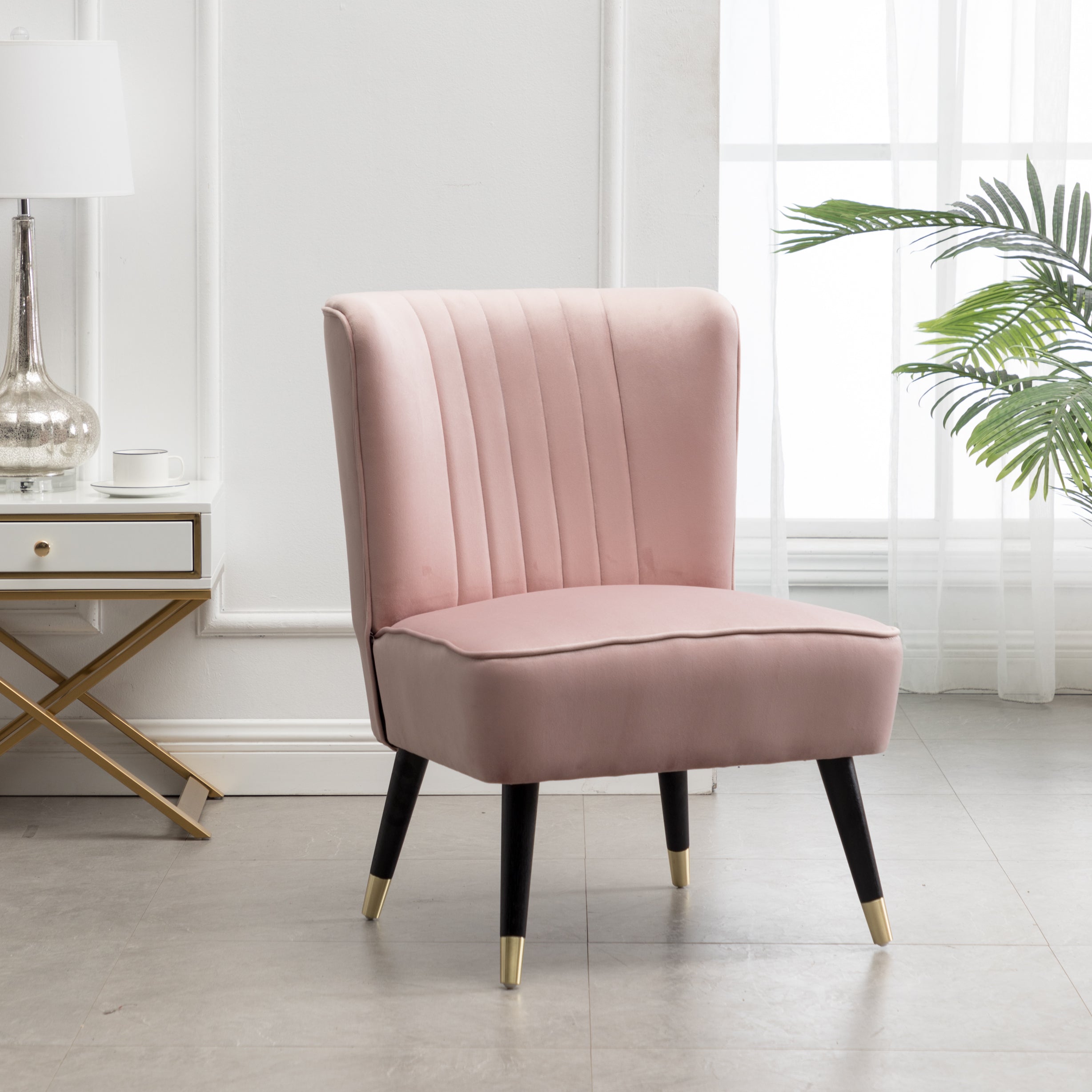 Roundhill Furniture Elon Contemporary Velvet Upholstered Accent Chair in Pink - Modern Lounge Chair for Living Room, Bedroom, or Office Decor