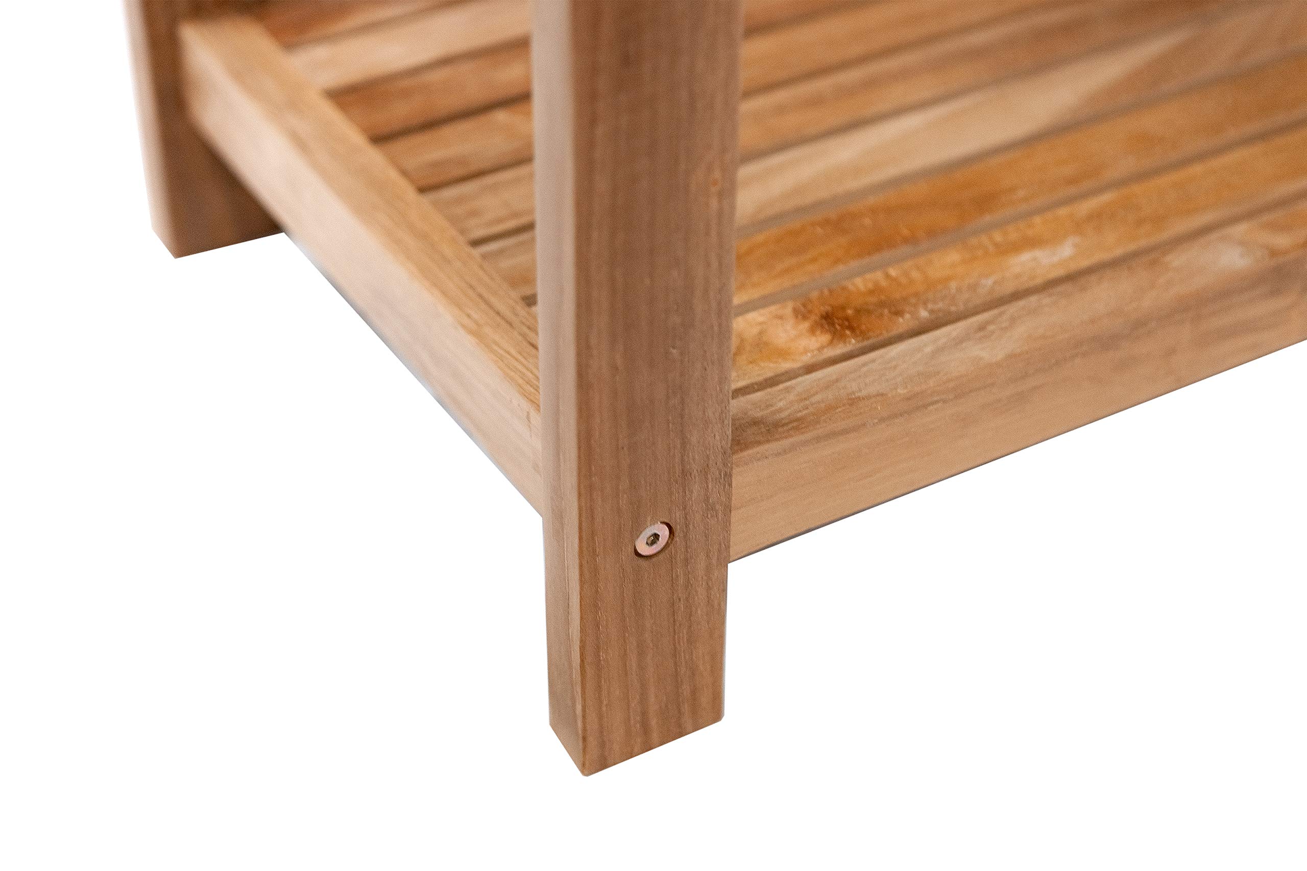 Premium Nordic Style Teak Wood Shower Stool & Spa Bench with Storage Shelf | Indoor/Outdoor Waterproof Teakwood Bath Seat | Natural Finish 35