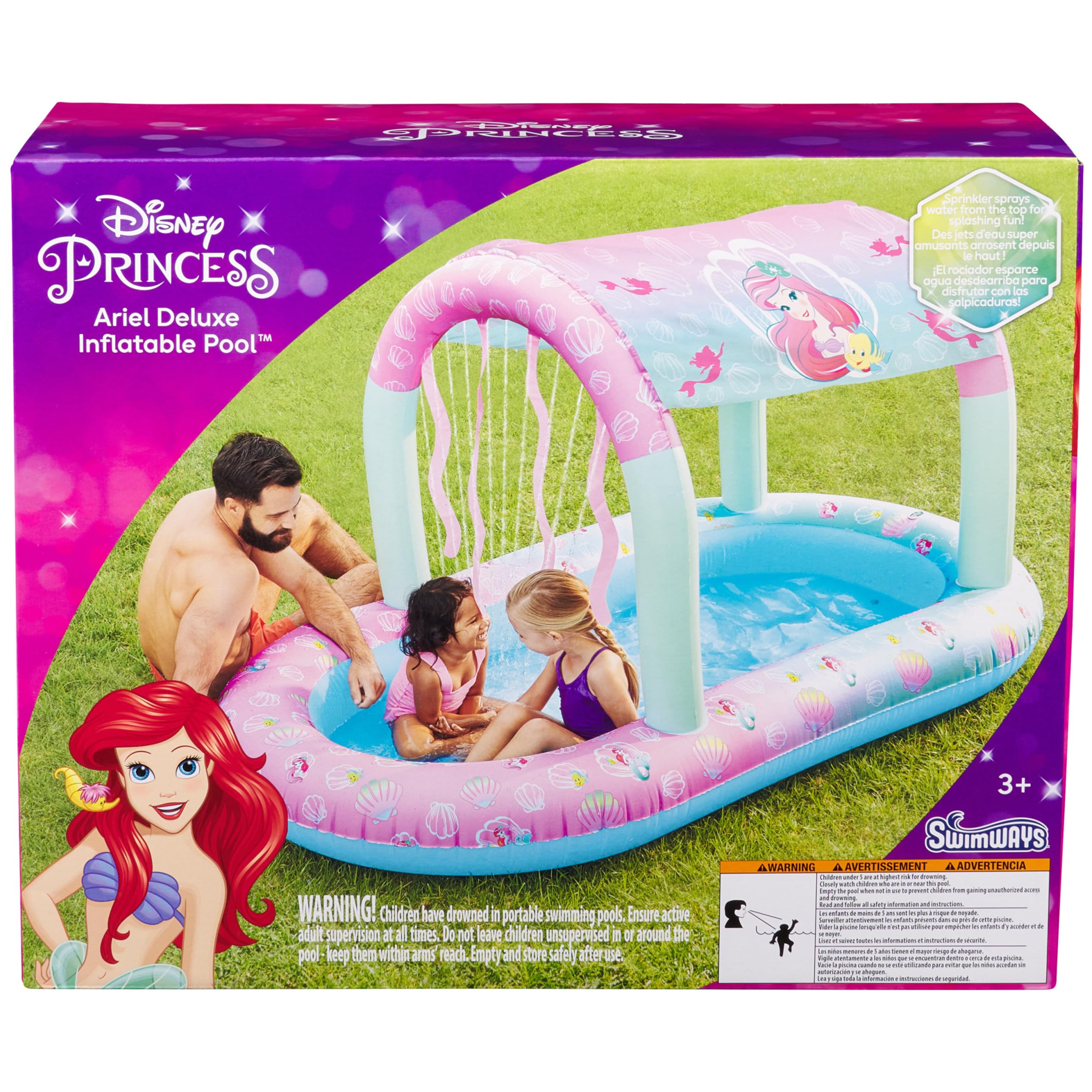 **SwimWays Disney Princess Ariel Water Castle Deluxe Inflatable Pool for Kids – Above Ground Pool with Canopy & Quick Inflation, Ages 3+ – Perfect for Backyard Fun, Summer Parties & Outdoor Play**