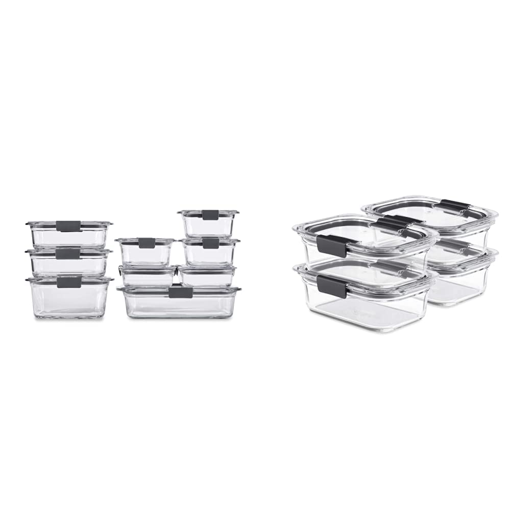 Rubbermaid Brilliance Glass Food Storage Containers Set of 9 (8 Pieces Total) - 3.2-Cup BPA-Free Leakproof Containers with Lids - Clear Glass Meal Prep & Leftovers Storage for Kitchen, Office, and Picnics