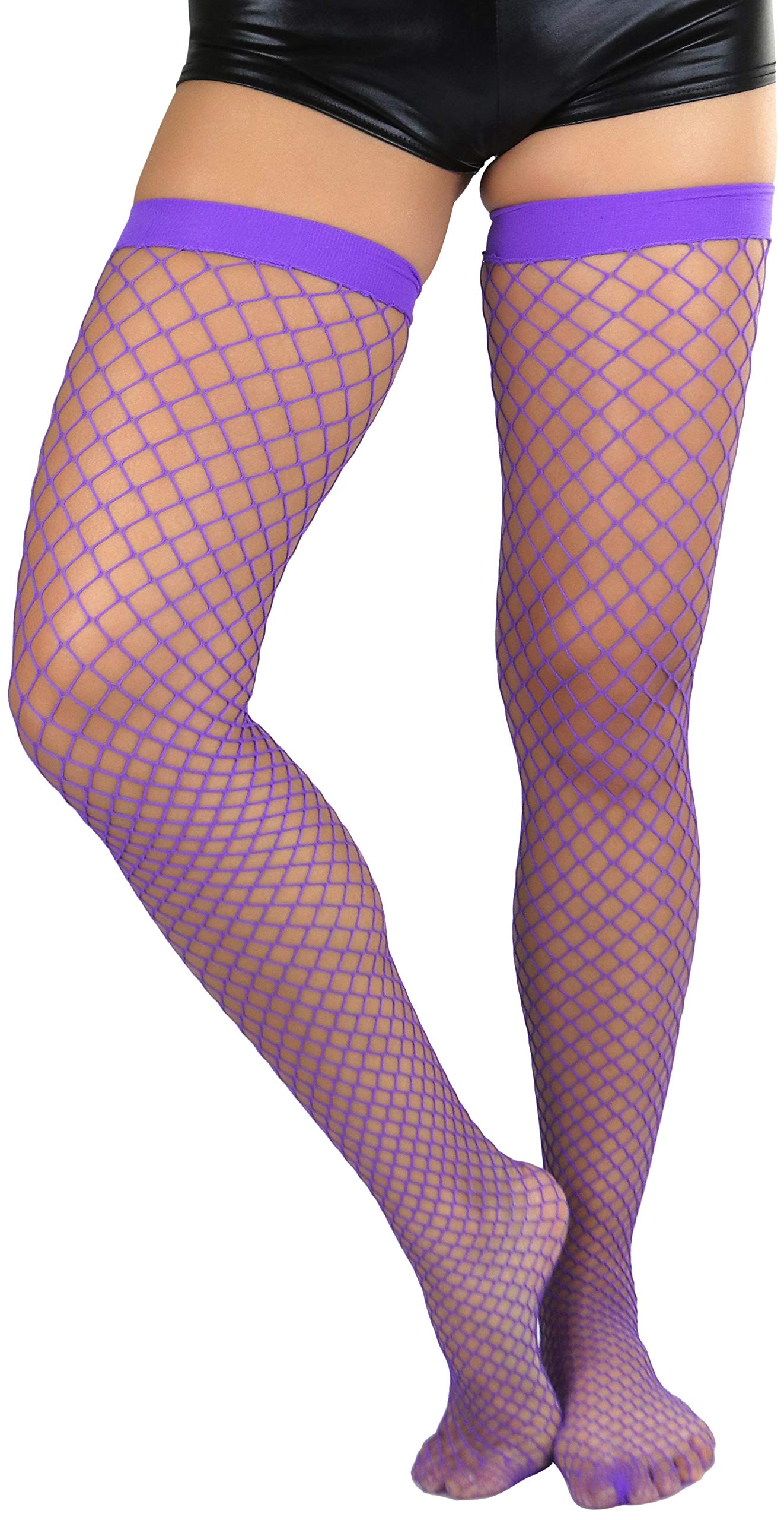 ToBeInStyle Women's Fishnet Thigh High Stockings - Sexy Sheer Bright & Vibrant Tights for Cosplay, Halloween, Burlesque & Night Out
