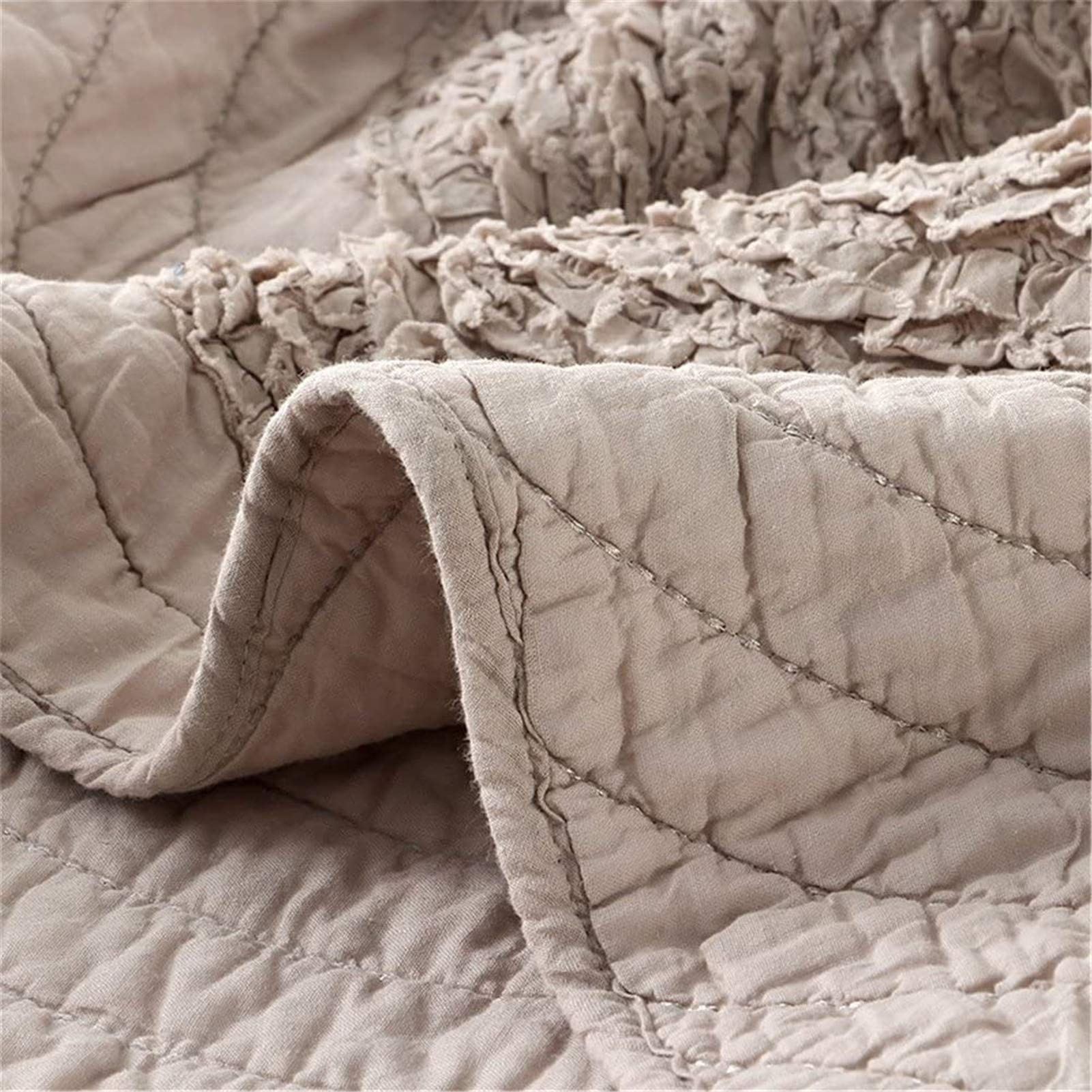 ABREEZE Cotton Taupe Quilt Set Queen Size - 3 Piece Farmhouse Style Bedspread Coverlet Set | Lightweight & Soft Oversized Modern Bedding | Perfect for Guest Rooms, Master Bedrooms & Cozy Farmhouse Decor