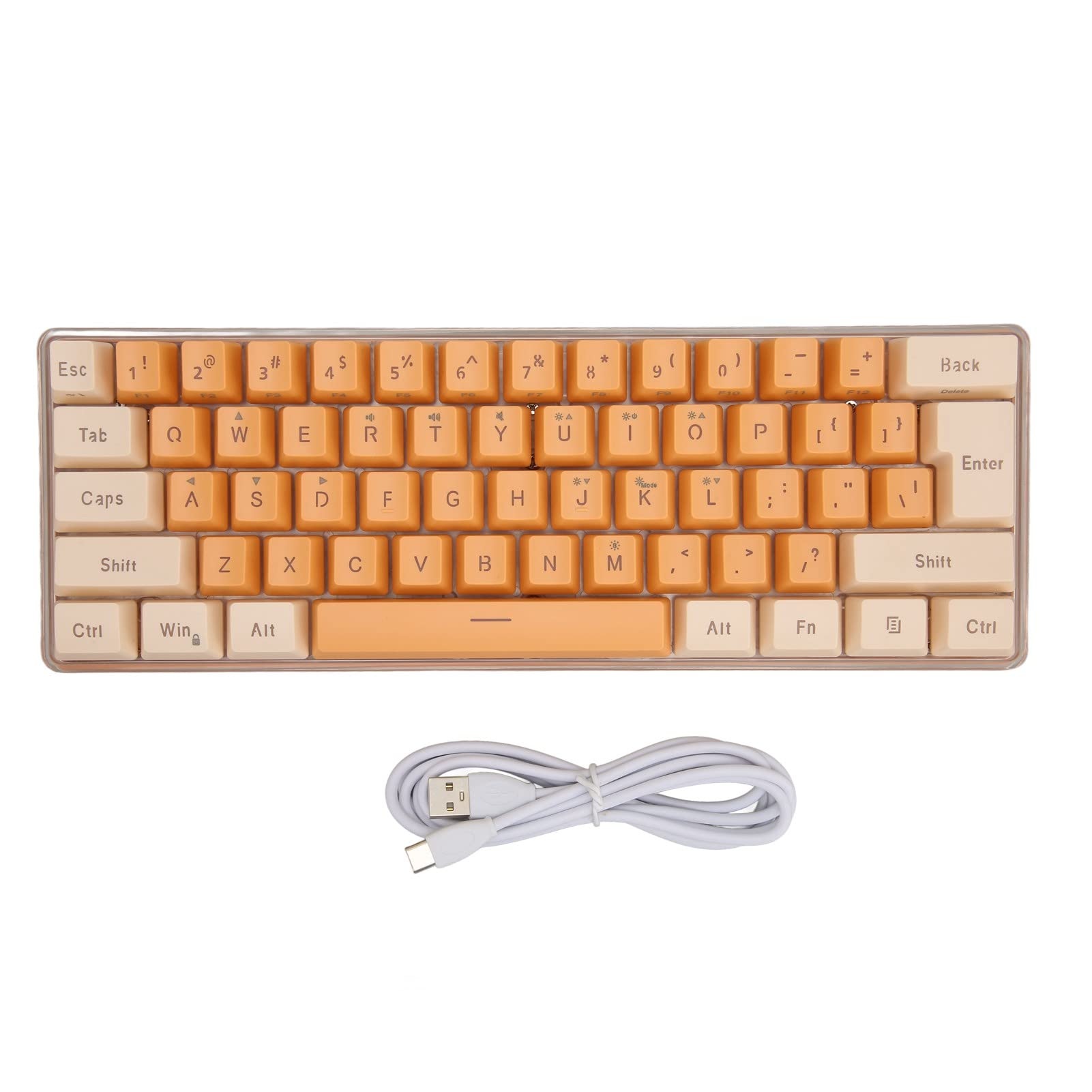 NIZUUONE 61 Key RGB Backlit Mechanical Gaming Keyboard - USB Wired, Tactile Switches for PC/Mac, Beige & Orange Design - Perfect for Office Work, Gaming & Typing Enthusiasts