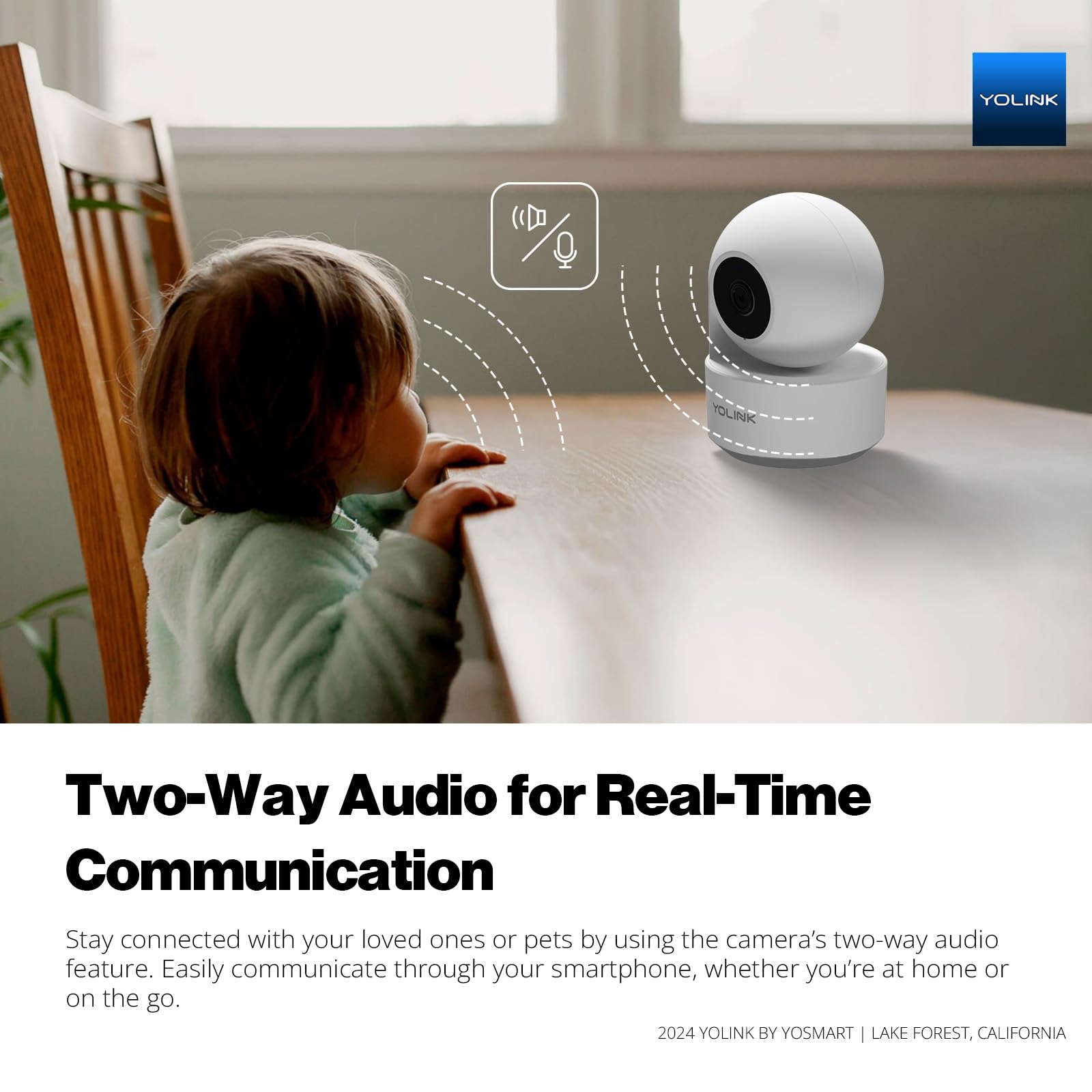 YoLink Uno 2.4G WiFi Wireless Indoor Security Camera - 1080p HD Baby & Pet Monitor with Night Vision, 2-Way Audio, 64GB SD Card, 360° Rotation - Perfect for Home Security, Baby Monitoring, and Pet Watching