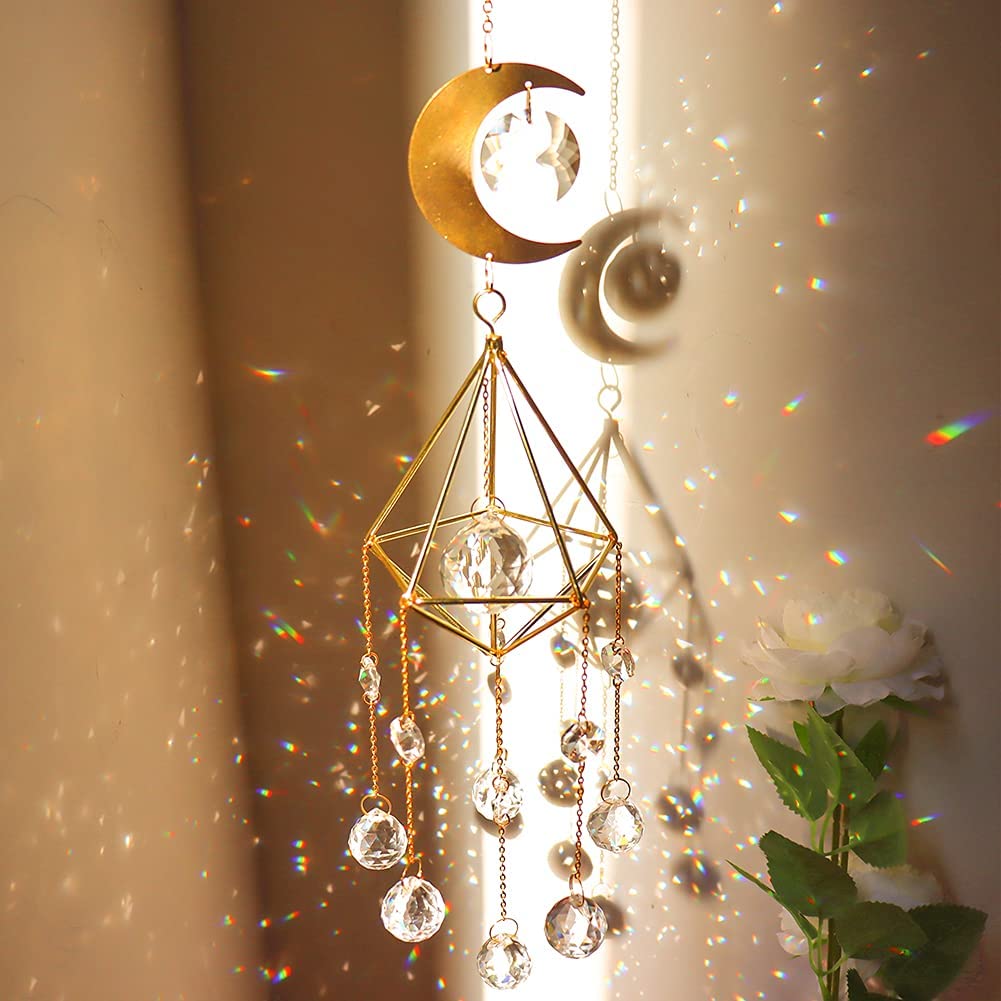 Rainbow Crystal Suncatchers - Premium Prism Window Hanging Decor with Chain | Creates Beautiful Light Reflections for Home, Garden, Nursery & Office Decor | Perfect for Windows, Patios and Indoor Spaces