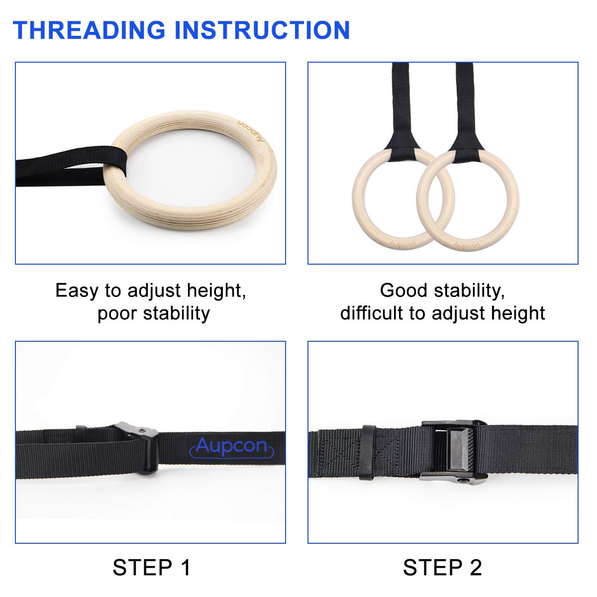 AUPCON Wood Gymnastic Rings - Olympic Gym Rings with Adjustable Straps for Strength Training, Pull Ups, Dips & Home Workouts - Perfect for CrossFit, Calisthenics & Outdoor Fitness