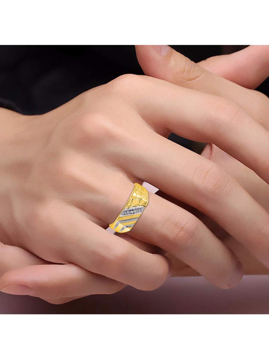 Rylos Men's Sterling Silver & Gold Plated 1/2 Nugget Ring with Genuine Diamonds - Sizes 6-13 | Elegant Wedding Band, Anniversary Gift & Everyday Jewelry for Men