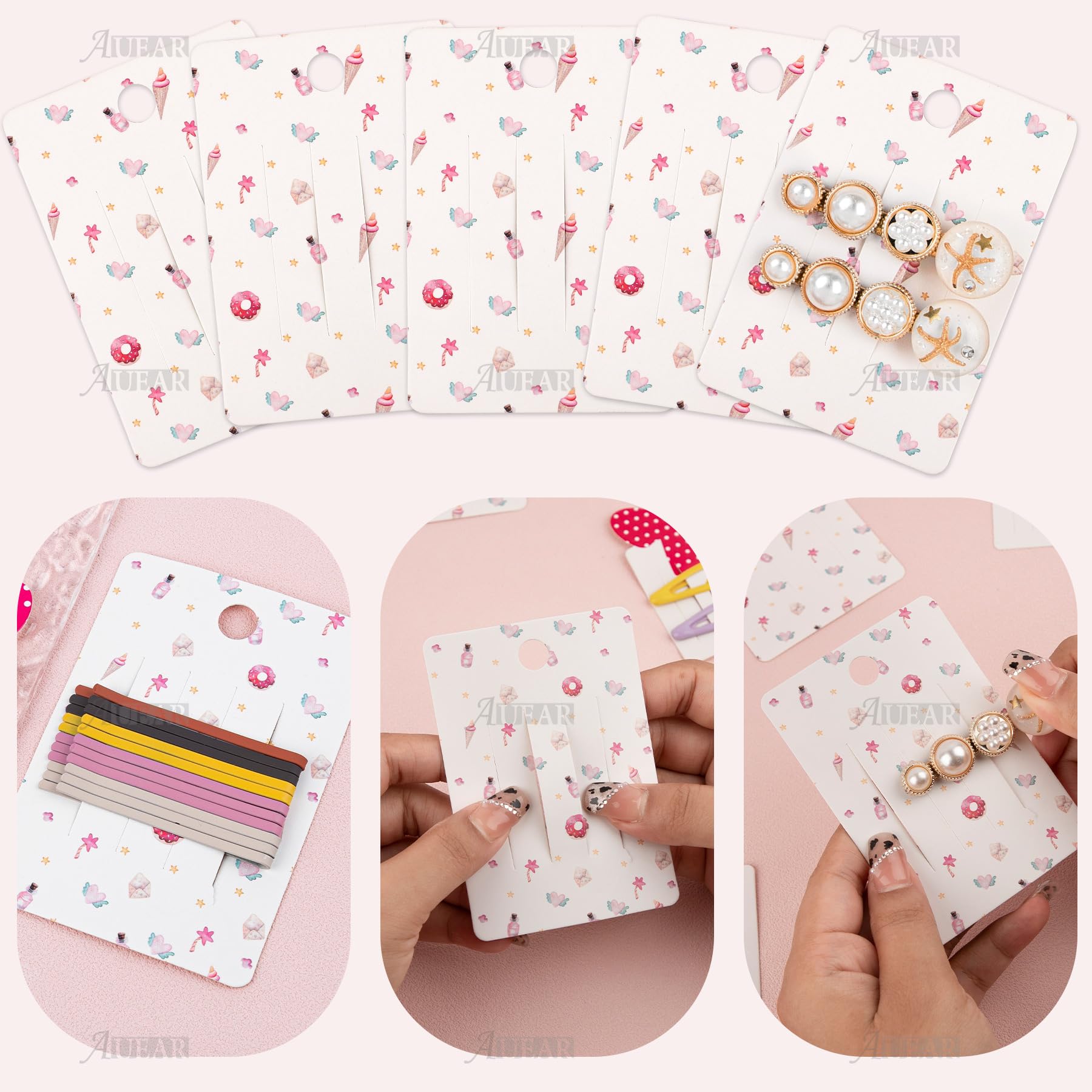 AUEAR 100-Pack Cute Hair Bow Display Cards - Durable Paper Cardboard Holders for Hair Clips & Barrettes - Perfect for Salon, Retail Store, and Gift Packaging