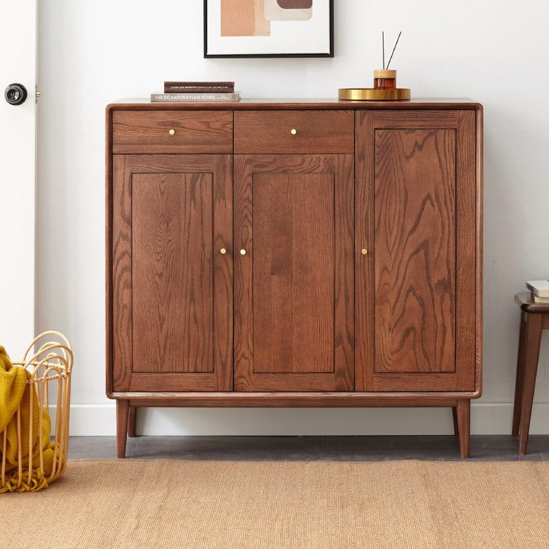 Solid Oak Wood Shoe Storage Cabinet - Modern Entryway Organizer with Ventilation Holes | Perfect for Small Spaces, Hallway, Mudroom & Apartment Entry