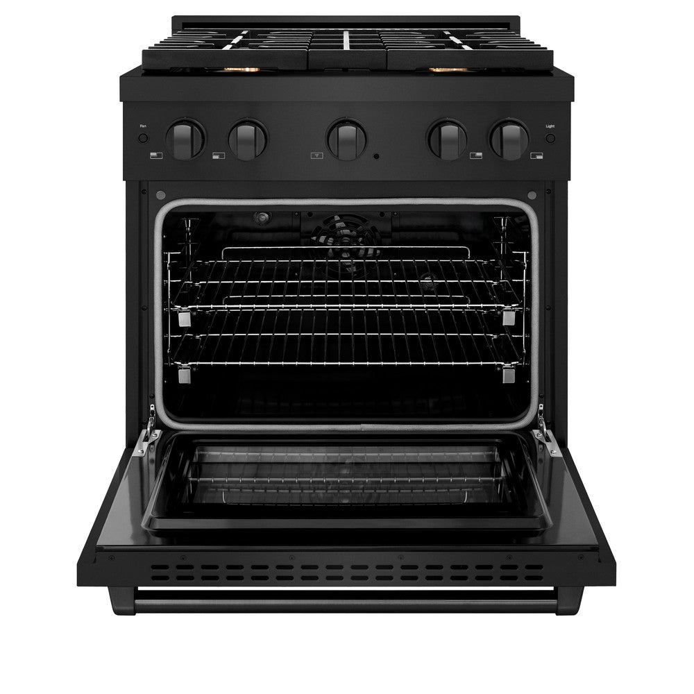ZLINE 30-inch 4.2 cu. ft. Black Stainless Steel Dual Fuel Range with Gas Cooktop & Electric Convection Oven - 4 Brass Burners (SDRB BR 30) - Perfect for Modern Kitchens, Home Chefs & Professional Cooking