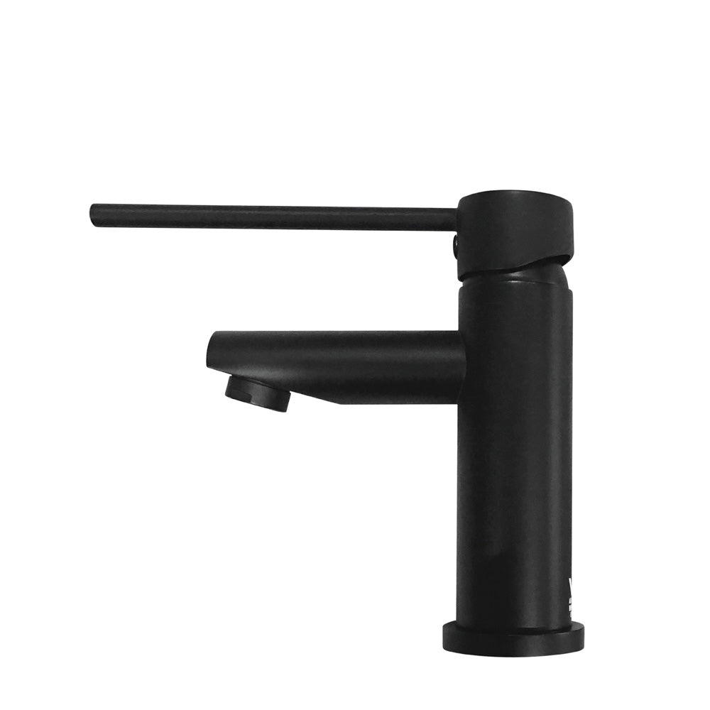 Fienza 225103D Matte Black Hustle Care Short Basin Mixer Tap - Modern Bathroom Faucet for Small Sinks, Perfect for Powder Rooms, Guest Baths & Compact Spaces