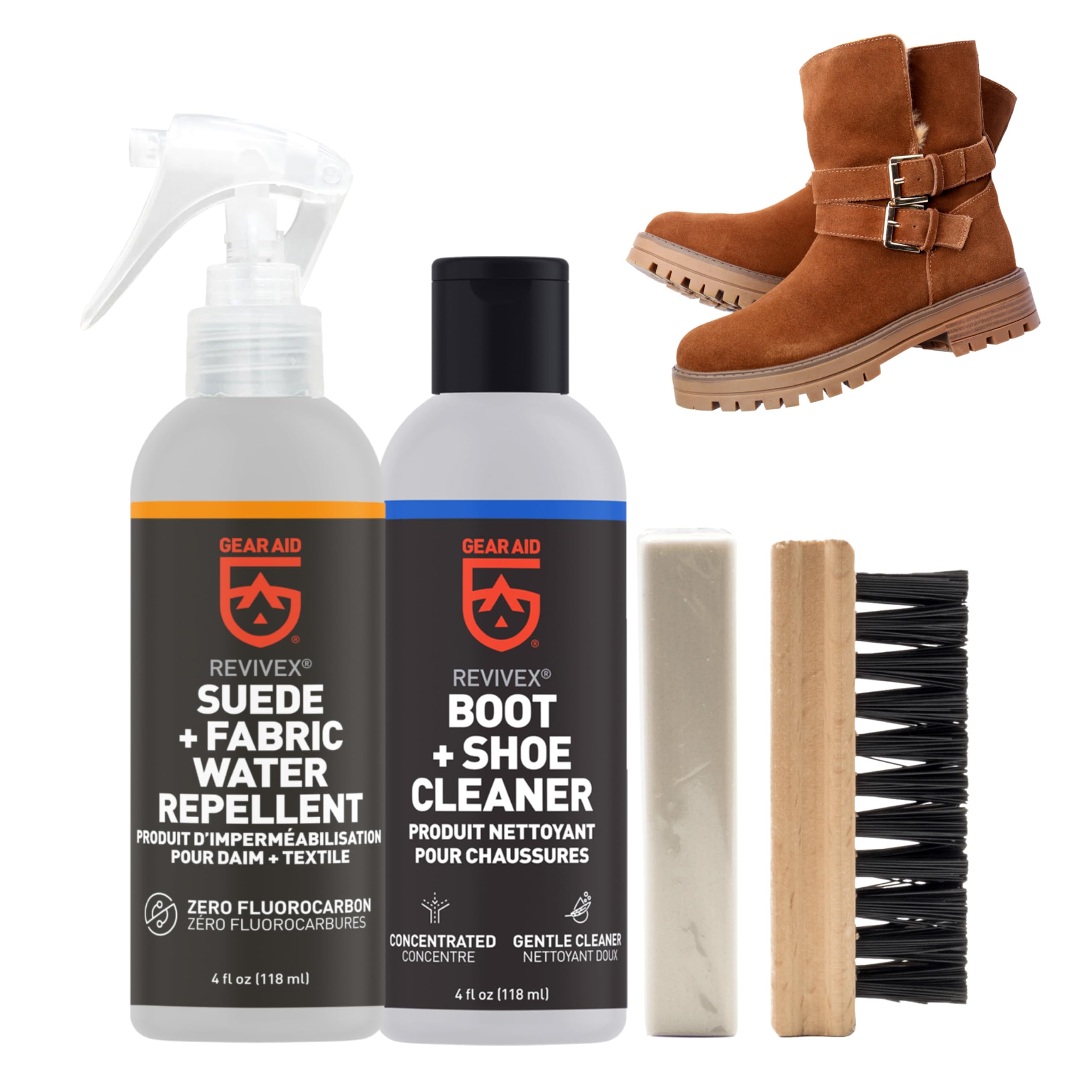 GEAR AID Revivex Suede Boot Cleaner & Conditioner Kit - Waterproofing Treatment for Hiking, Work Boots & Gore-Tex Footwear | Restores & Protects Leather & Suede | Ideal for Outdoor Adventures & Daily Wear