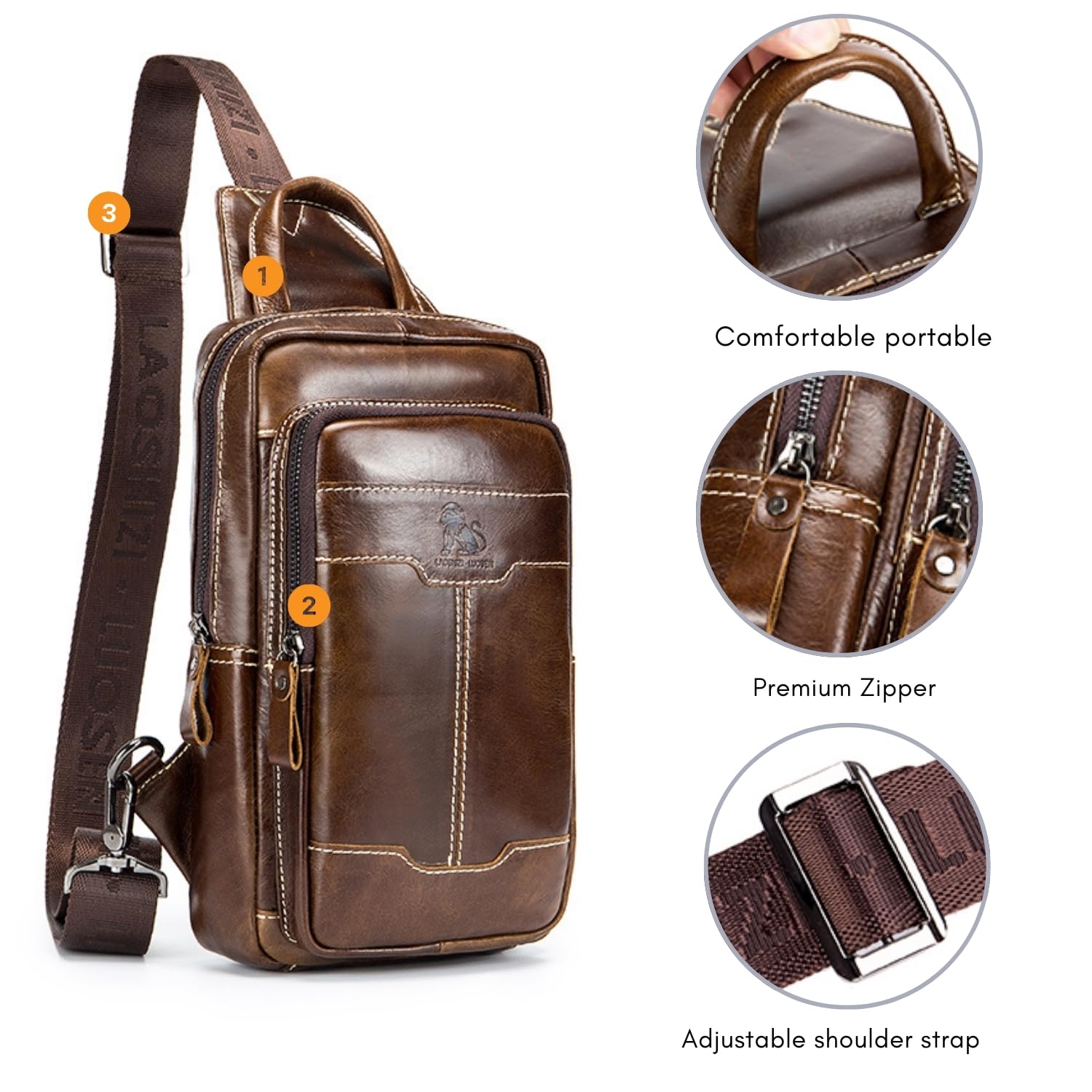 Water Resistant Leather Sling Bag for Women & Men - Crossbody Chest Shoulder Backpack - Perfect for Travel, Hiking & Daily Use (91005-Brown)