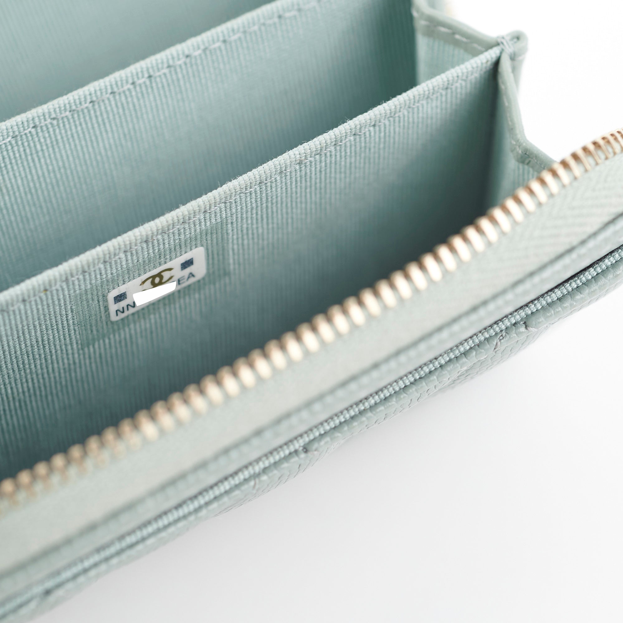 Chanel Blue & Grey Leather Zipper Card Holder Wallet for Women - Perfect for Everyday Use, Travel, and Organizing Credit Cards & Cash