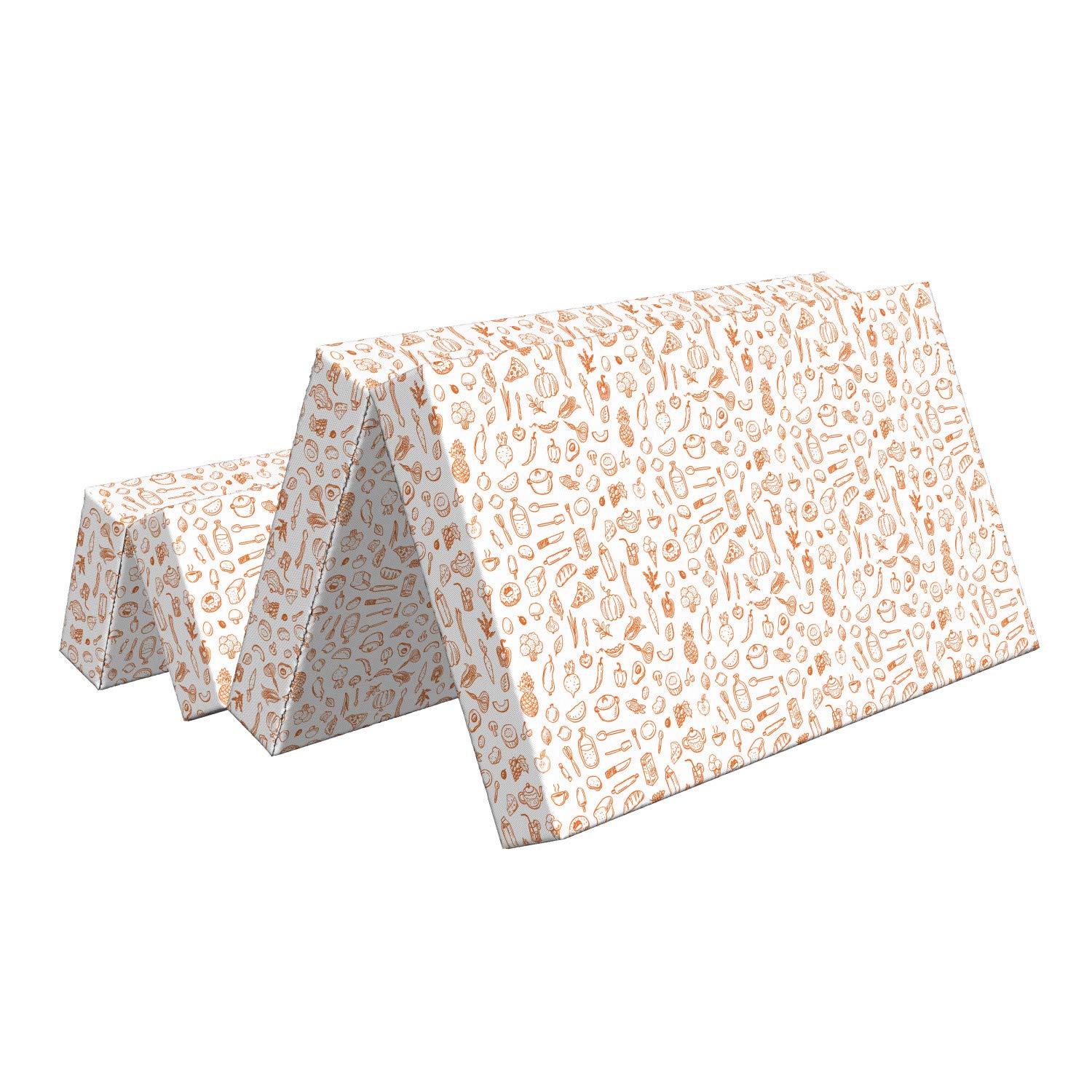 Ambesonne Food Art Foldable Mattress - Rolling Pin Whisk Lemon Print, 78.7 x 47.2 Inches, Burnt Orange & White - Perfect for Guest Beds, Dorm Rooms & Small Spaces