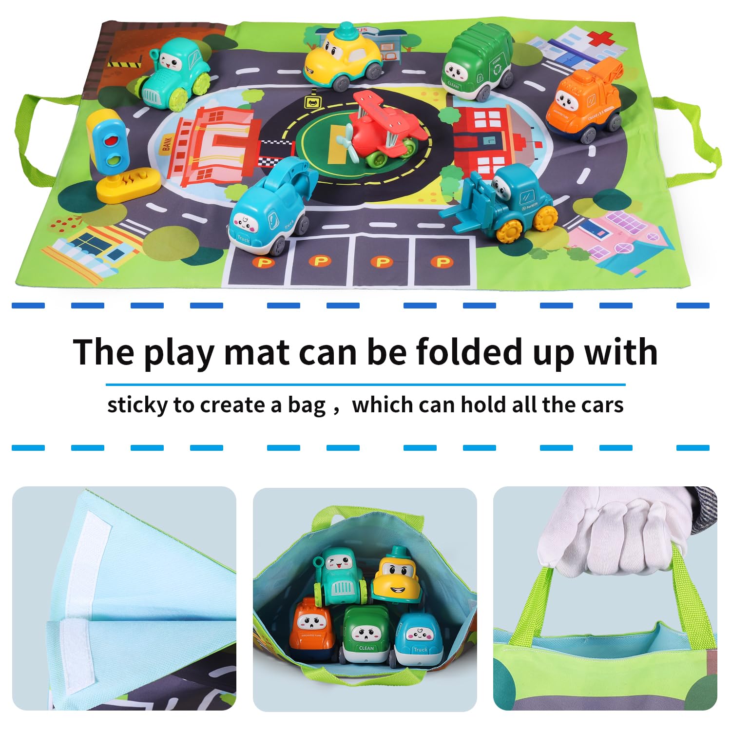 ALASOU 7-Piece Baby Crane Car Toys Set with Playmat & Storage Bag | 1st Birthday Gift for Boys & Girls | Easter Basket Stuffers for Toddlers Age 1-2 | Educational Toys for 1-2 Year Olds | Perfect for Playtime, Learning & Travel