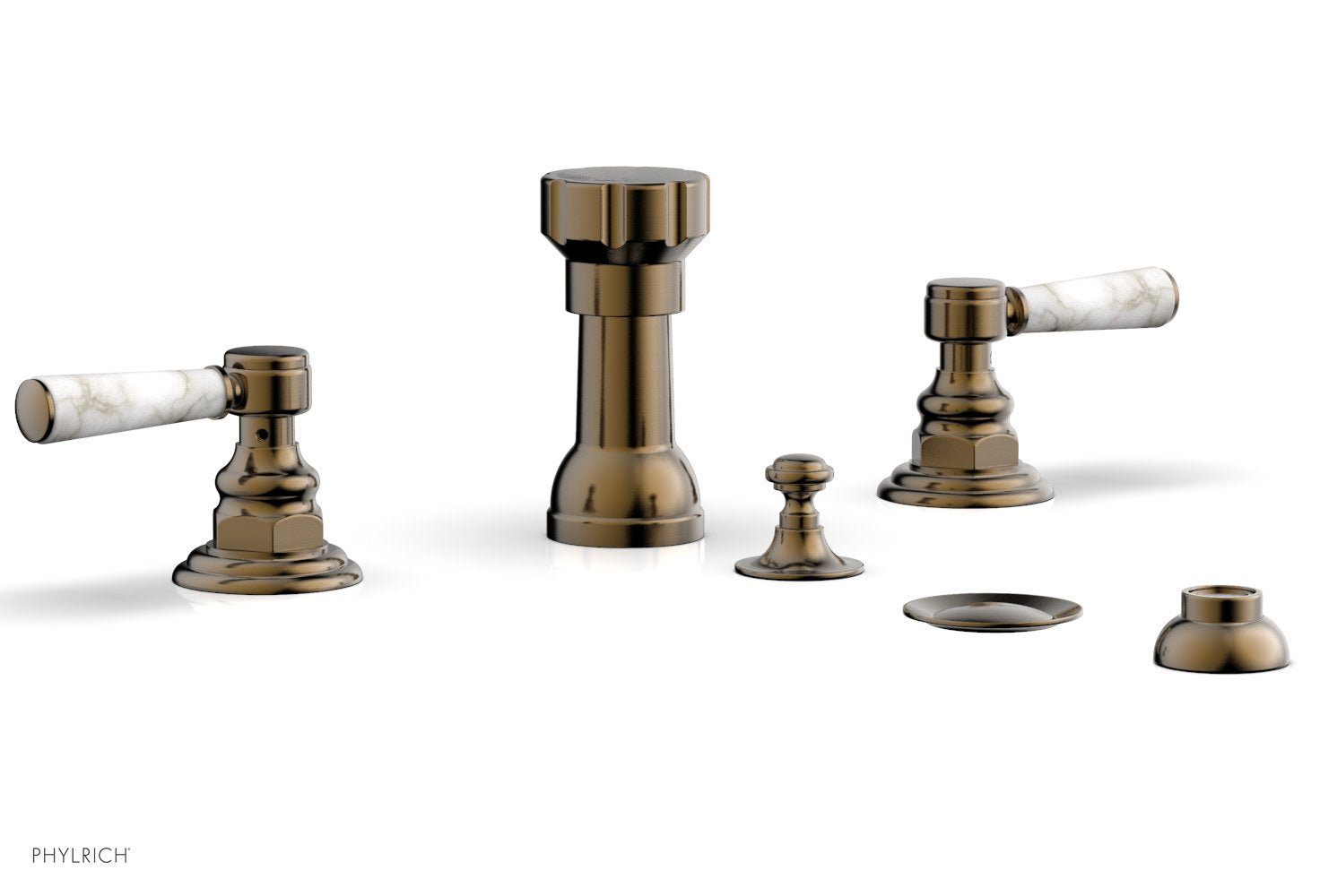 HENRI 4-Hole Bidet Faucet Set with White Marble Lever Handles - Model 16162 | Modern Bathroom Upgrade for Toilet & Bidet Installation | Perfect for Home, Hotel, and Luxury Bathroom Renovations