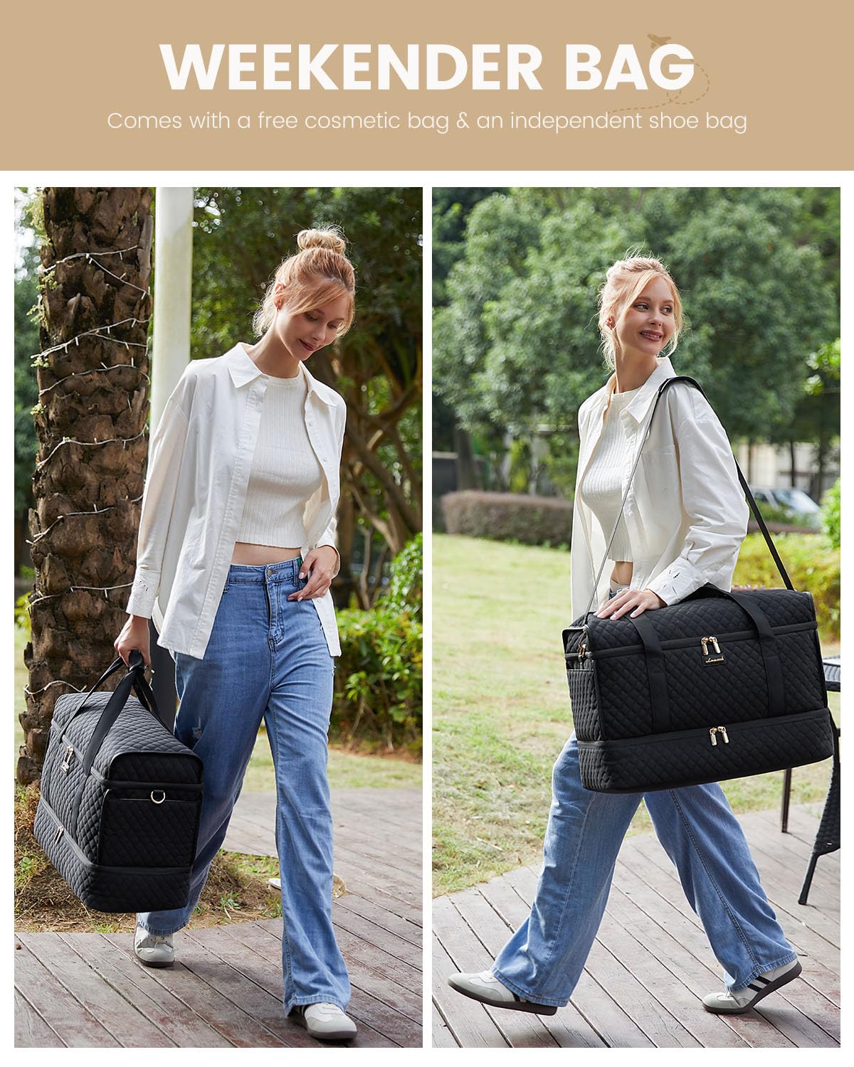 LOVEVOOK Large Travel Duffle Bag for Women - Waterproof Weekender Overnight Bag with Shoe Compartment | Perfect for Hospital Delivery, Gym Yoga, Airplane Carry-On & Weekend Getaways | Spacious Multipurpose Duffel for Workouts, Travel & Sports