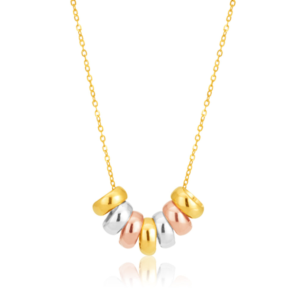 9ct Three Tone Gold 7 Rings of Luck Pendant with 45cm Cable Chain - Elegant Jewelry Gift for Women, Perfect for Birthday, Anniversary & Special Occasions