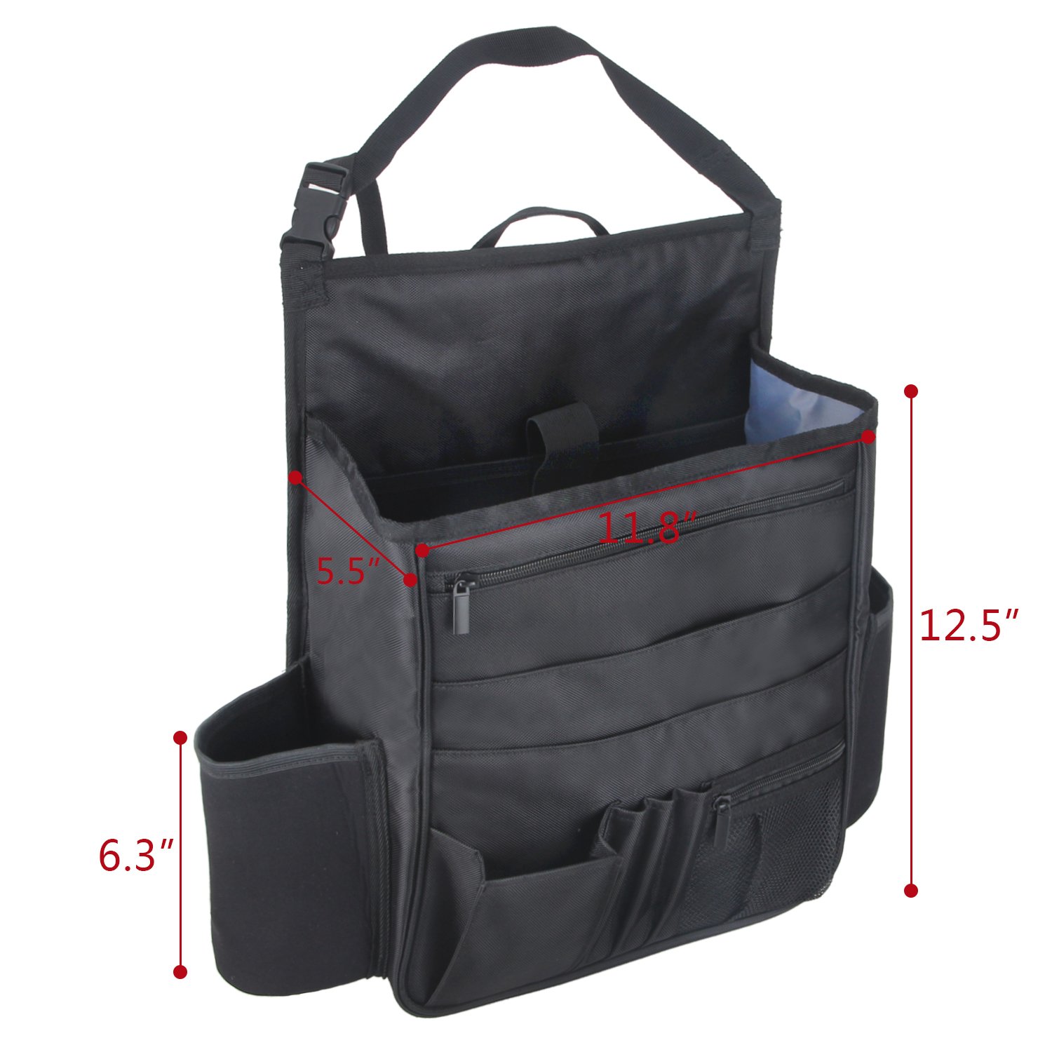 LUXJA Premium Car Front Seat Organizer with Laptop & Tablet Storage Pockets - Adjustable Back Straps for Secure Fit - Black - Perfect for Road Trips, Commuting & Work Travel Accessories