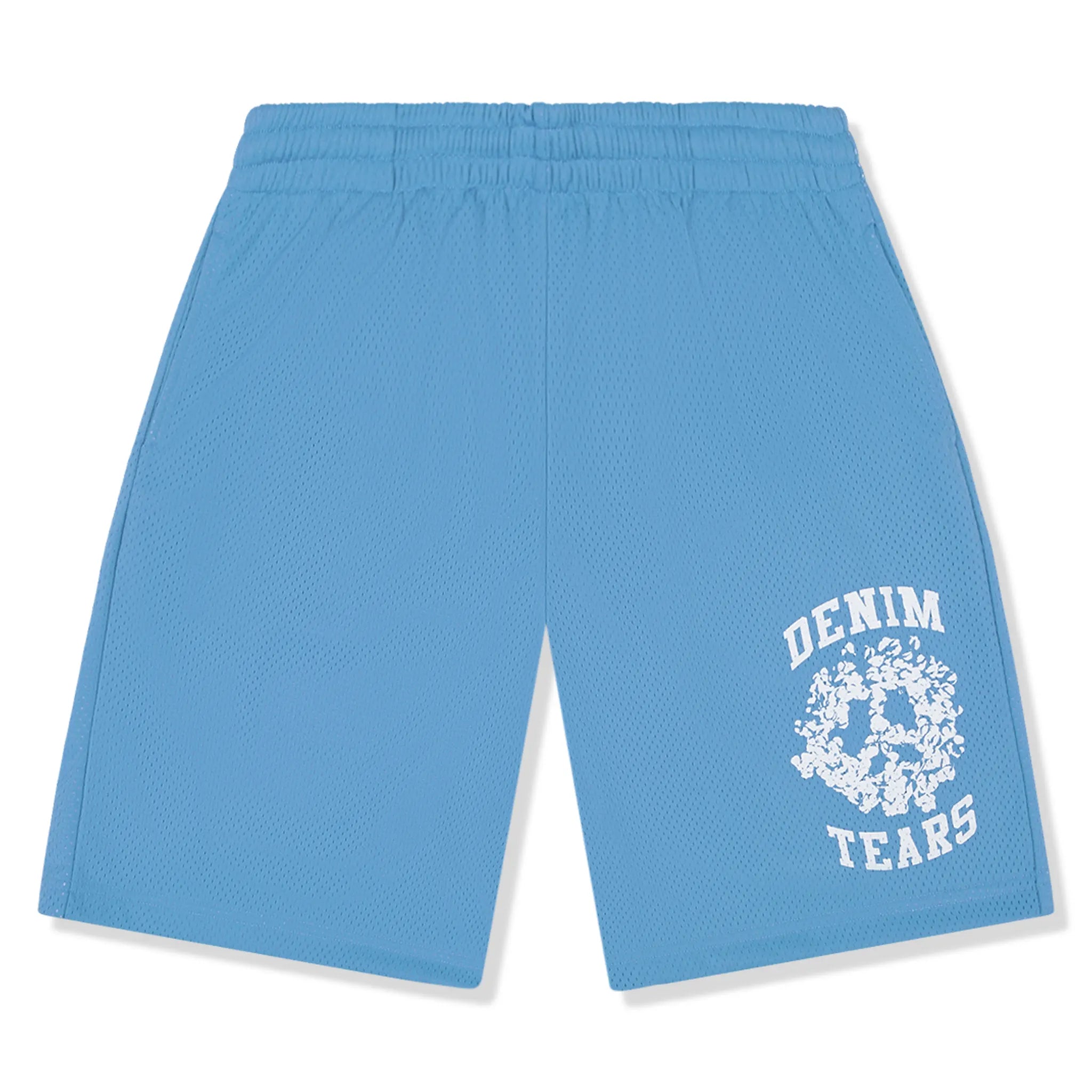 Denim Tears University Light Blue Mesh Shorts for Men - Comfortable Casual Athletic Shorts for Summer, Gym, and Streetwear Fashion