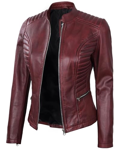 N185 - Maroon Wax Leather Jacket Women