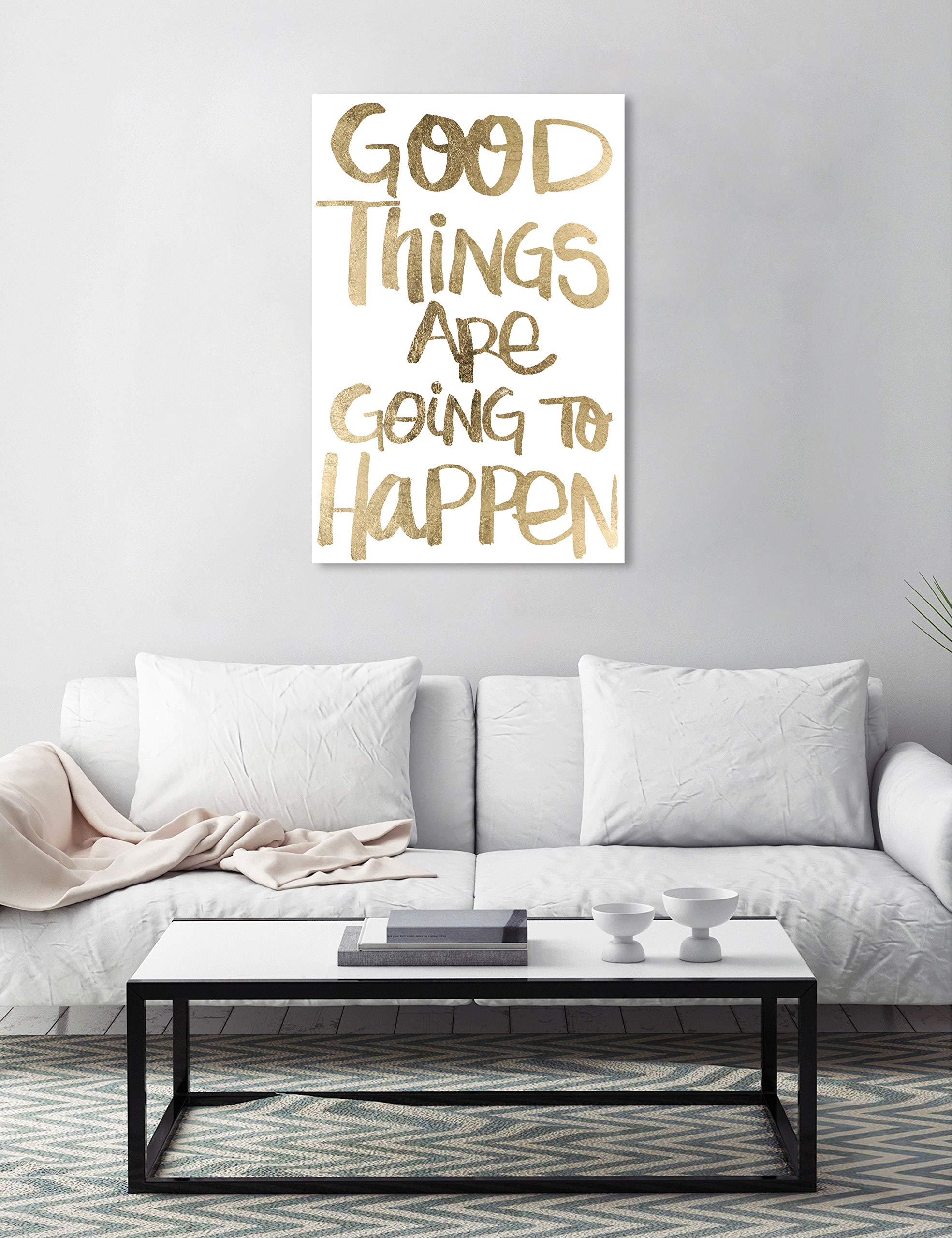 Oliver Gal Artist Co. Typography & Quotes Wall Art Canvas Print - 'Good Things' Home Décor in Gold & White, 24x36 Inches - Perfect for Living Room, Bedroom & Office Decor