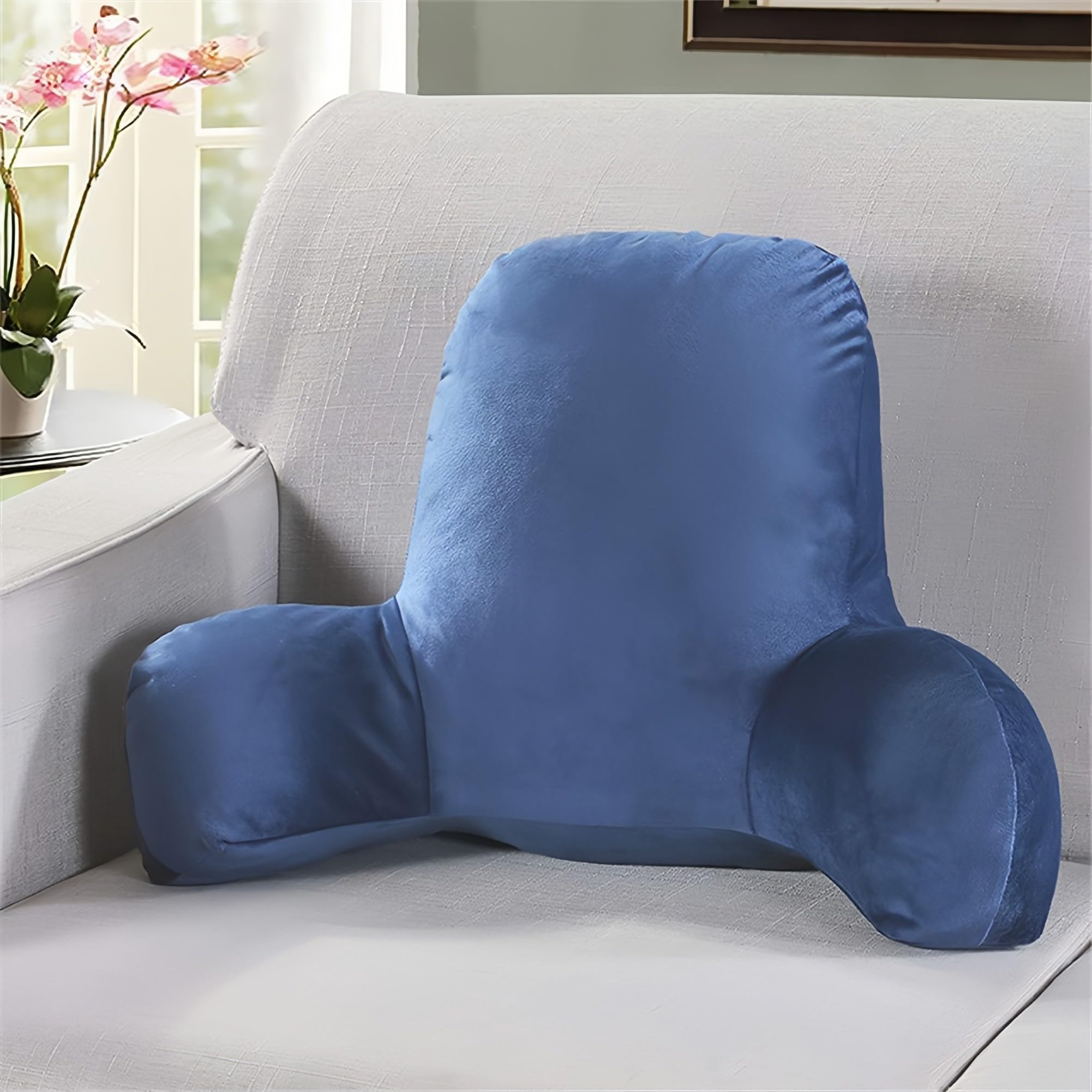 EZOPII Plush Backrest Pillow for Bed - Lumbar Support Cushion (Blue) - Perfect for Reading & Relaxing in Bed