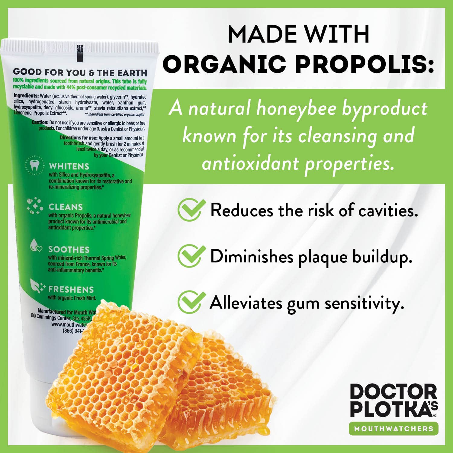 MOUTHWATCHERS Whitening Fluoride Free Natural Toothpaste for Sensitive Teeth & Gums - 2 Pack (3 oz Each) with Organic Mint & Propolis | Gentle Dental Care for Daily Use by Dr. Plotka's | Perfect for Travel & Home Oral Hygiene Routine