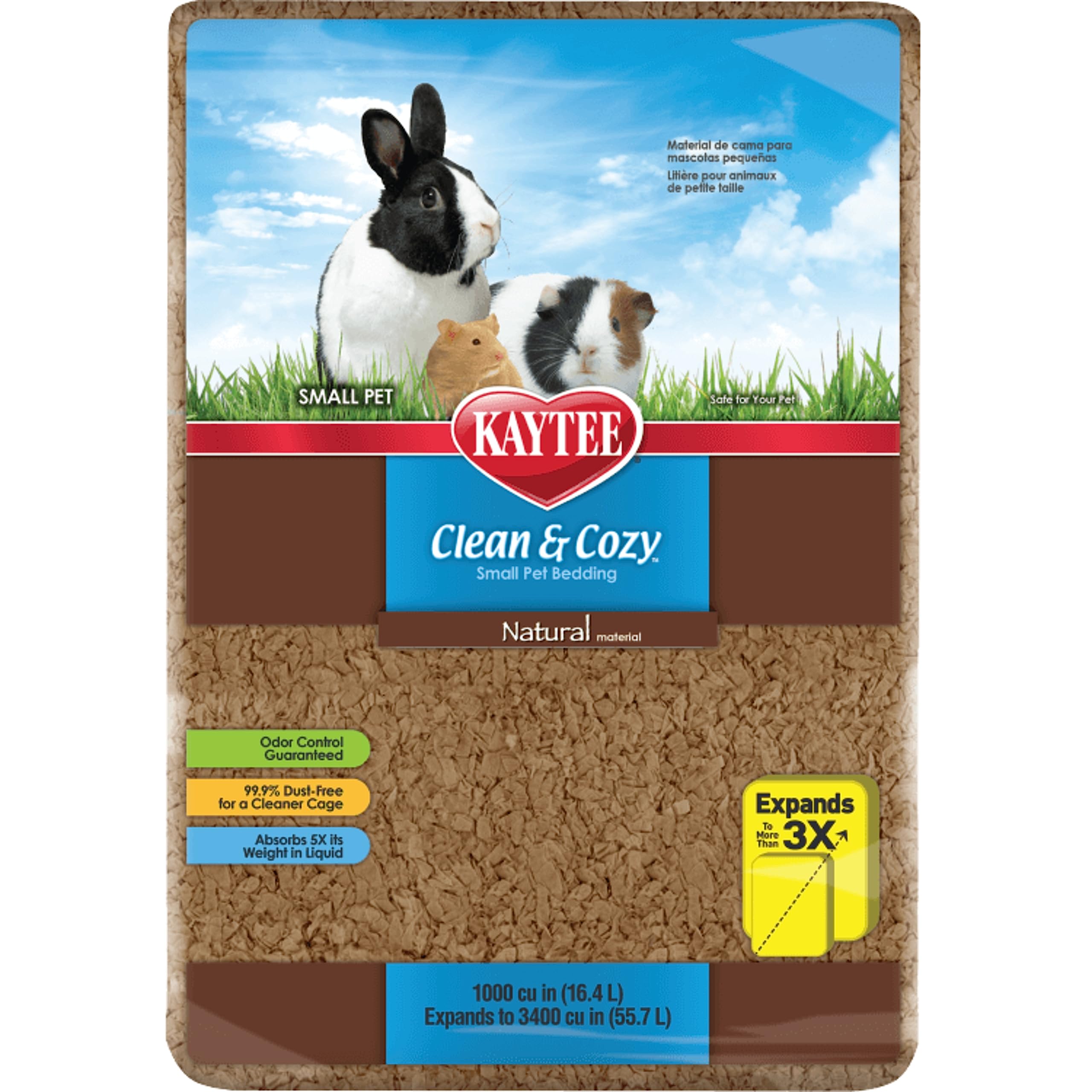 Kaytee Clean & Cozy Natural Small Animal Bedding - 49.2L (13 Gallon) Ultra Absorbent & Odor Control for Hamsters, Guinea Pigs, Rabbits - Perfect for Cages, Hutches & Pet Habitats
