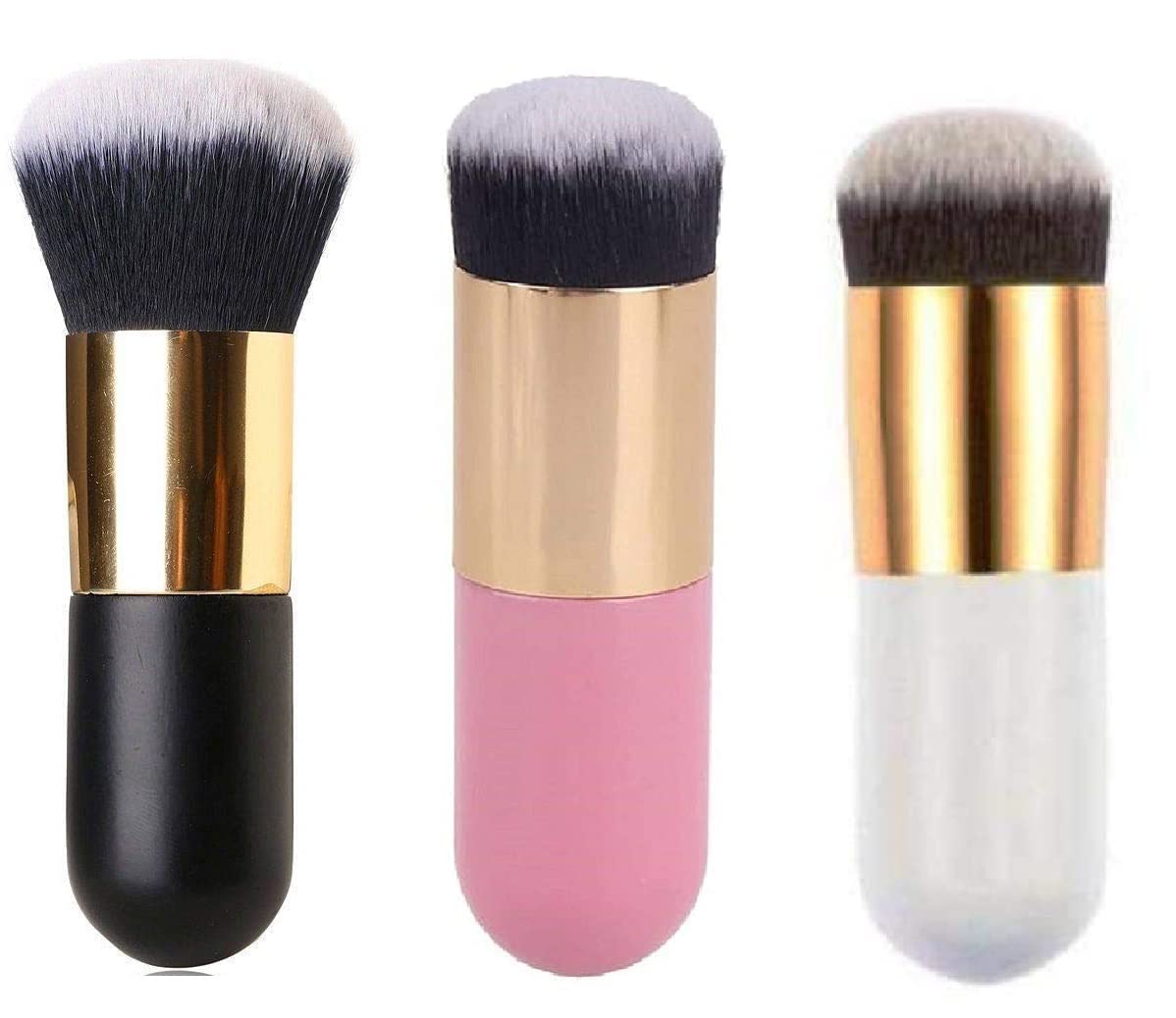 Professional Foundation Brush Set for Flawless Makeup - 3 Pcs Face Powder & Liquid Foundation Blending Brushes (Multicolor) - Perfect for Daily Makeup, Contouring & Professional Makeup Artists