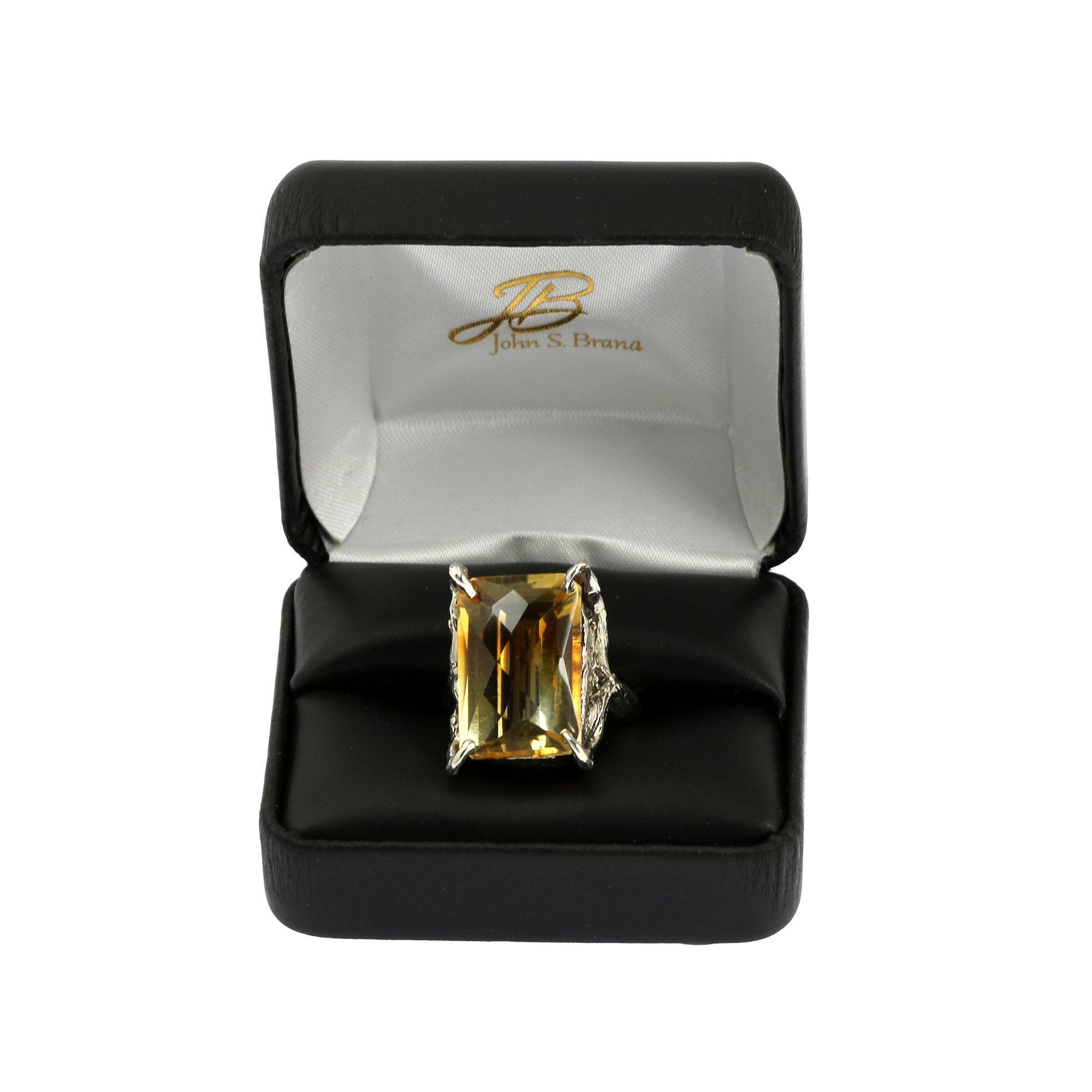 21.5 Carat Checkerboard Cut Citrine Sterling Silver Cocktail Ring - Elegant Statement Jewelry for Evening Parties & Special Occasions