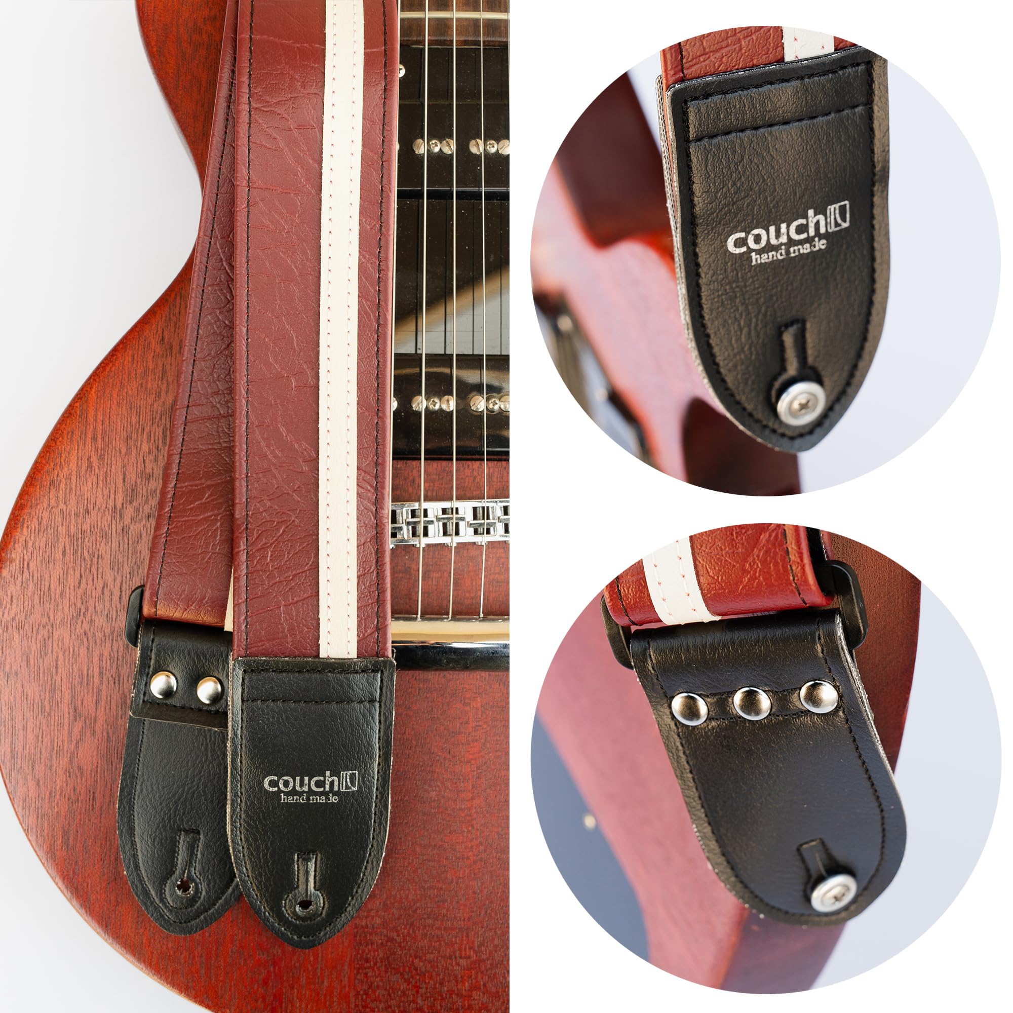 Premium Racer X Guitar Strap - Handmade in USA by Couch Guitar Straps - Dark Red with White Accents - Comfortable & Durable for Electric, Acoustic & Bass Guitars - Perfect for Live Performances & Studio Sessions