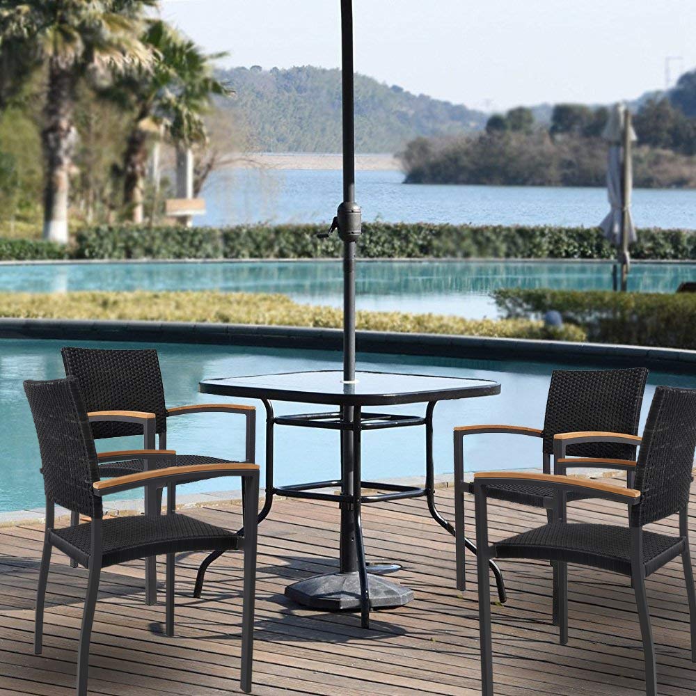 Doprticus 4-Piece Stackable Patio Dining Chairs Set with Armrests - Waterproof Rattan Furniture for Indoor & Outdoor Use - Perfect for Garden, Poolside, and Backyard Entertaining