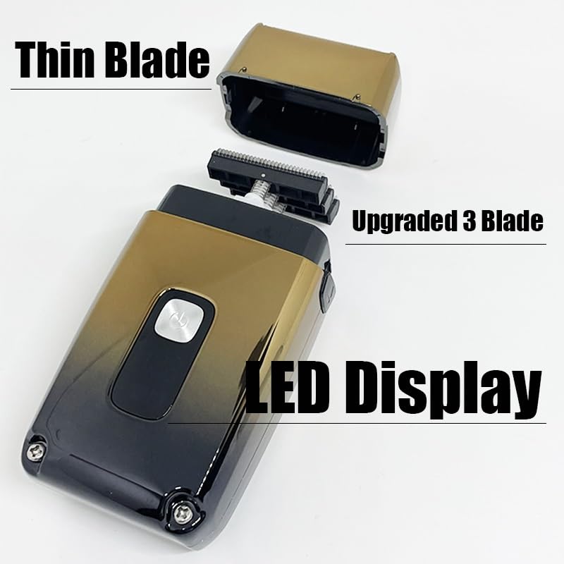 Premium Rechargeable Electric Razor for Men - 3-Blade Wet/Dry Shaver with Powerful Motor for Beard & Head Shaving - Golden Box (Ideal for Travel, Gym & Daily Grooming)