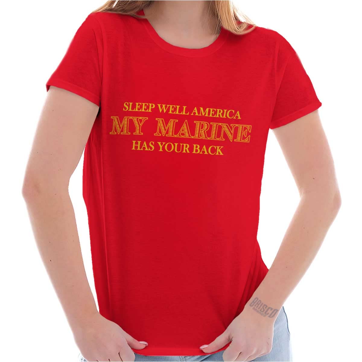 Military America Womens T-Shirt - Patriotic Marine Sleep Well Tee for Ladies | Comfortable Casual Wear for Veterans Day, 4th July & Military Appreciation Events