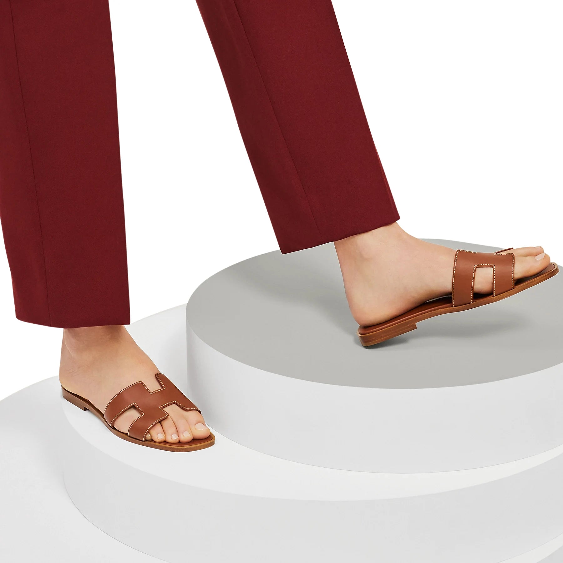 Hermès Paris Oran Gold Leather Sandals for Women - Luxury Designer Flat Slides for Summer, Beach & Casual Outfits