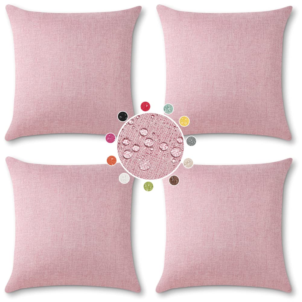 OTOSTAR Waterproof Outdoor Throw Pillow Covers 18x18 Inch - Pack of 4 Decorative Square Cushion Covers for Patio, Garden, Sofa, Balcony & Tent - Weather-Resistant Home Decor (Pink) | Perfect for Outdoor Furniture, Camping & Backyard Relaxation