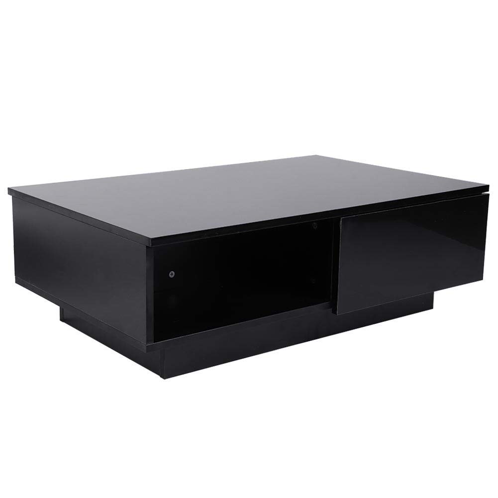 Modern LED Coffee Table with Drawer Storage - High Gloss Rectangle Cocktail Table for Living Room, Office & Home Decor - Black (110V) - Perfect for Entertaining, Relaxing & Stylish Spaces