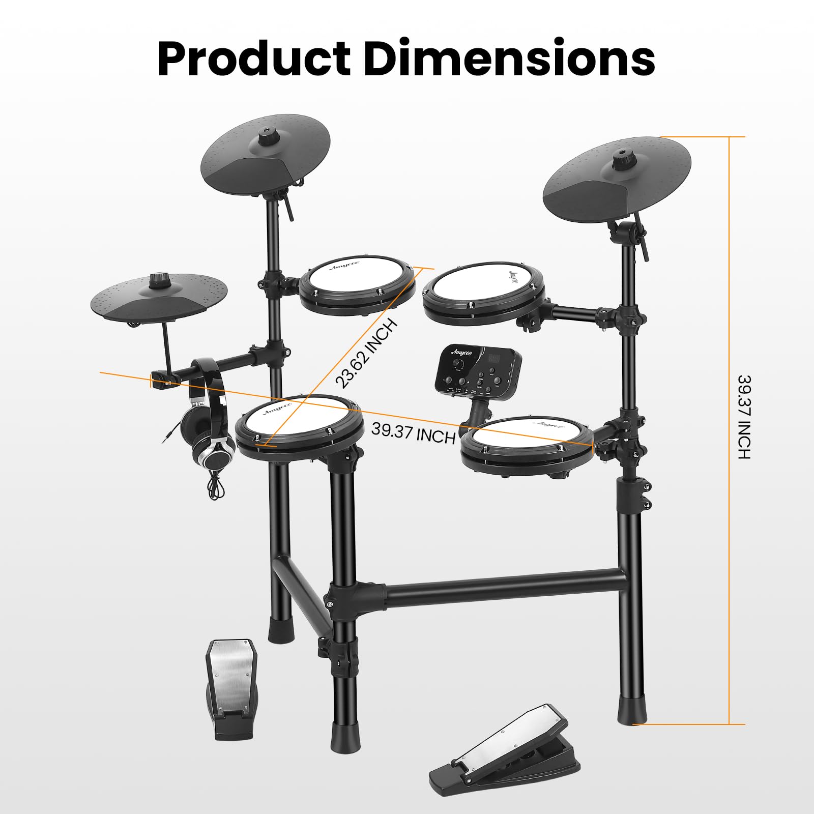 Electric Drum Set for Beginners & Kids - 150 Sounds, 4 Quiet Drum Pads, 2 Pedals, Throne & Headphones Included | Perfect for Home Practice, Music Lessons & Silent Playtime