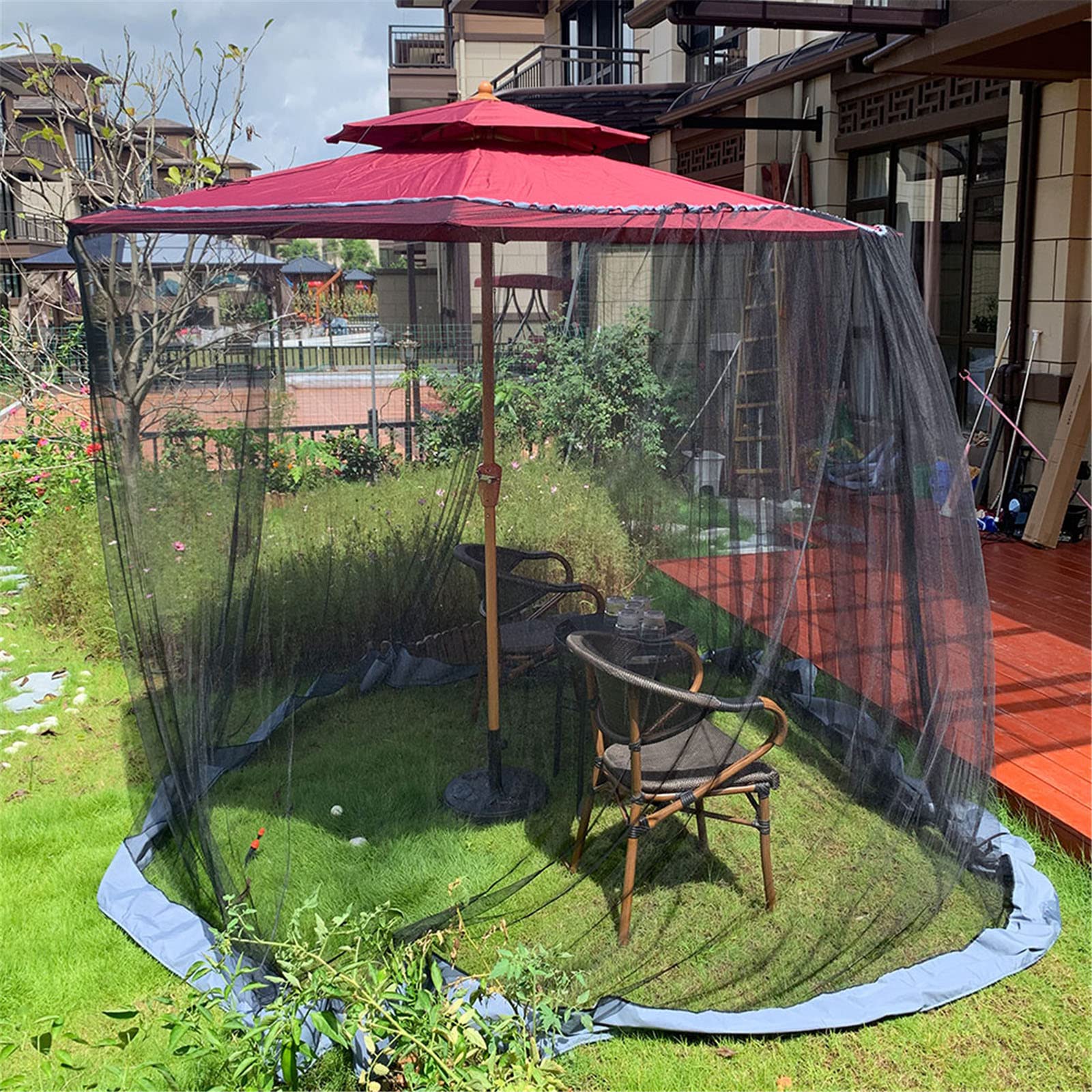 Outdoor Mosquito Net Canopy with Zipper & Drawstring - Waterproof Umbrella & Patio Table Cover for Backyard, Garden, and Camping Protection