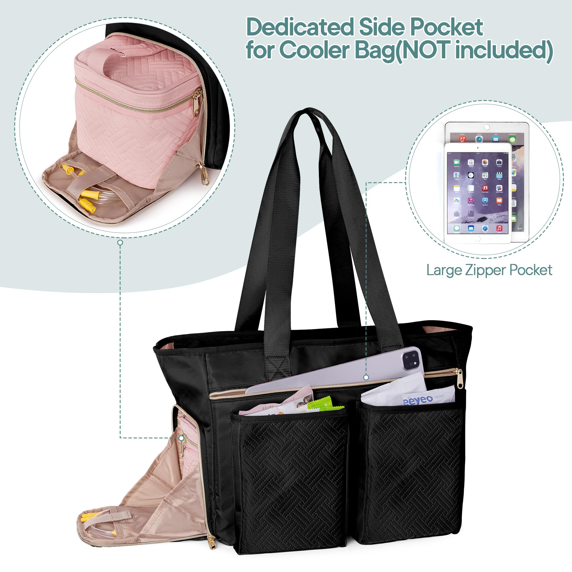 Fasrom Wearable Breast Pump Tote Bag - Compatible with Medela Pump in Style, Includes Breastmilk Cooler Bag (Holds 4 Baby Bottles up to 5oz) - Perfect for Working Moms, Travel & On-the-Go Pumping