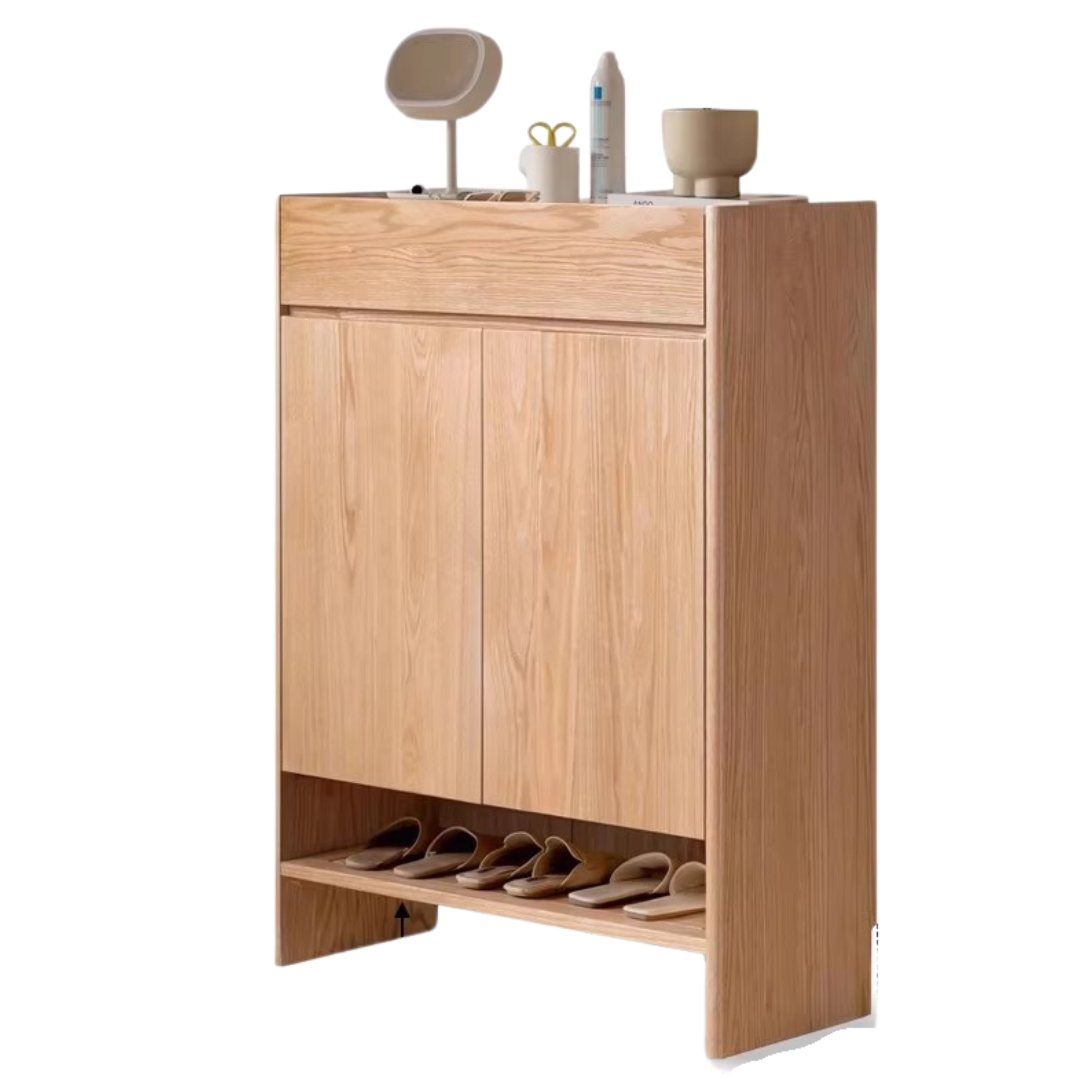 Solid Oak Wood Shoe Storage Cabinet - Modern Nordic Style with Rock Slab Design - Perfect for Entryway, Bedroom, or Closet Organization