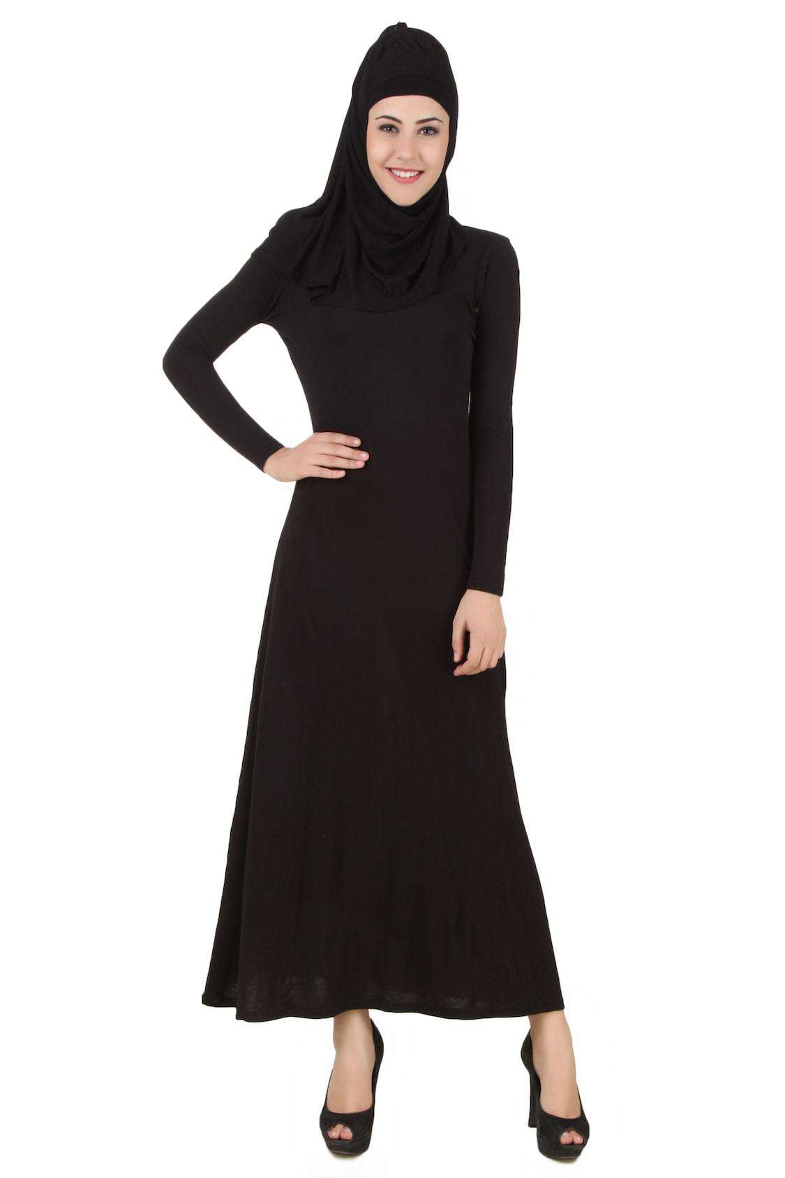 Elegant Asna Black Jersey Abaya - Modest Muslim Dress for Women - Perfect for Prayer, Daily Wear & Special Occasions