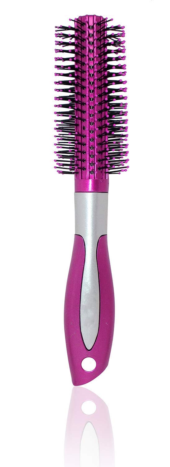 APOEM Round Hair Comb Brush with Soft Nylon Bristles for Girls & Boys - Detangling & Styling Brush for Home & Salon Use - Multi Color (Pack of 1) - Perfect for Daily Hair Care, Smoothing & Volume Styling