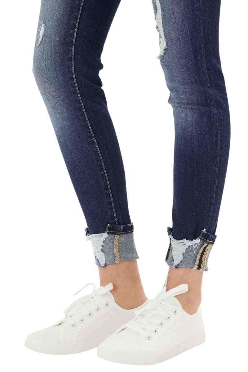 Kan Can Women's High Rise Button Fly Distressed Super Skinny Jeans - Vintage Denim Pants for Casual Wear, Night Out & Everyday Fashion